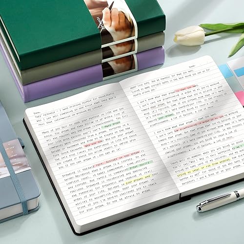 Miniatura 5 de EMSHOI Cuaderno A5 con rayas universitarias, 400 páginas (200 hojas), espacio de 0.27 pulgadas y cubierta de cuero vegano para el trabajo