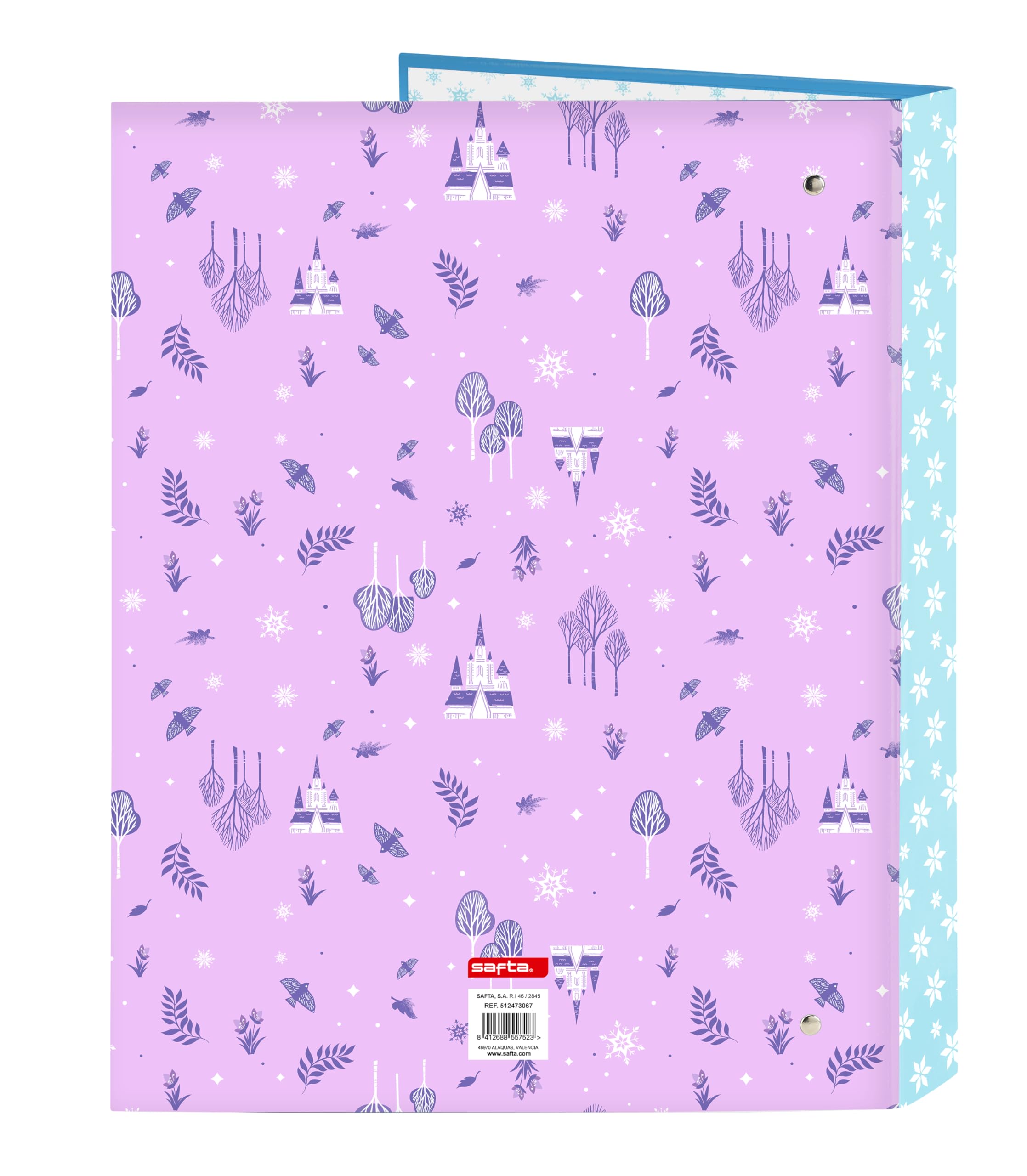 La Reine des neiges Cool Days - Classeur avec feuilles 4 anneaux, idéal pour enfants de différents âges, confortable et polyvalent, qualité et résistance, 26,5 x 33 cm, violet/bleu ciel