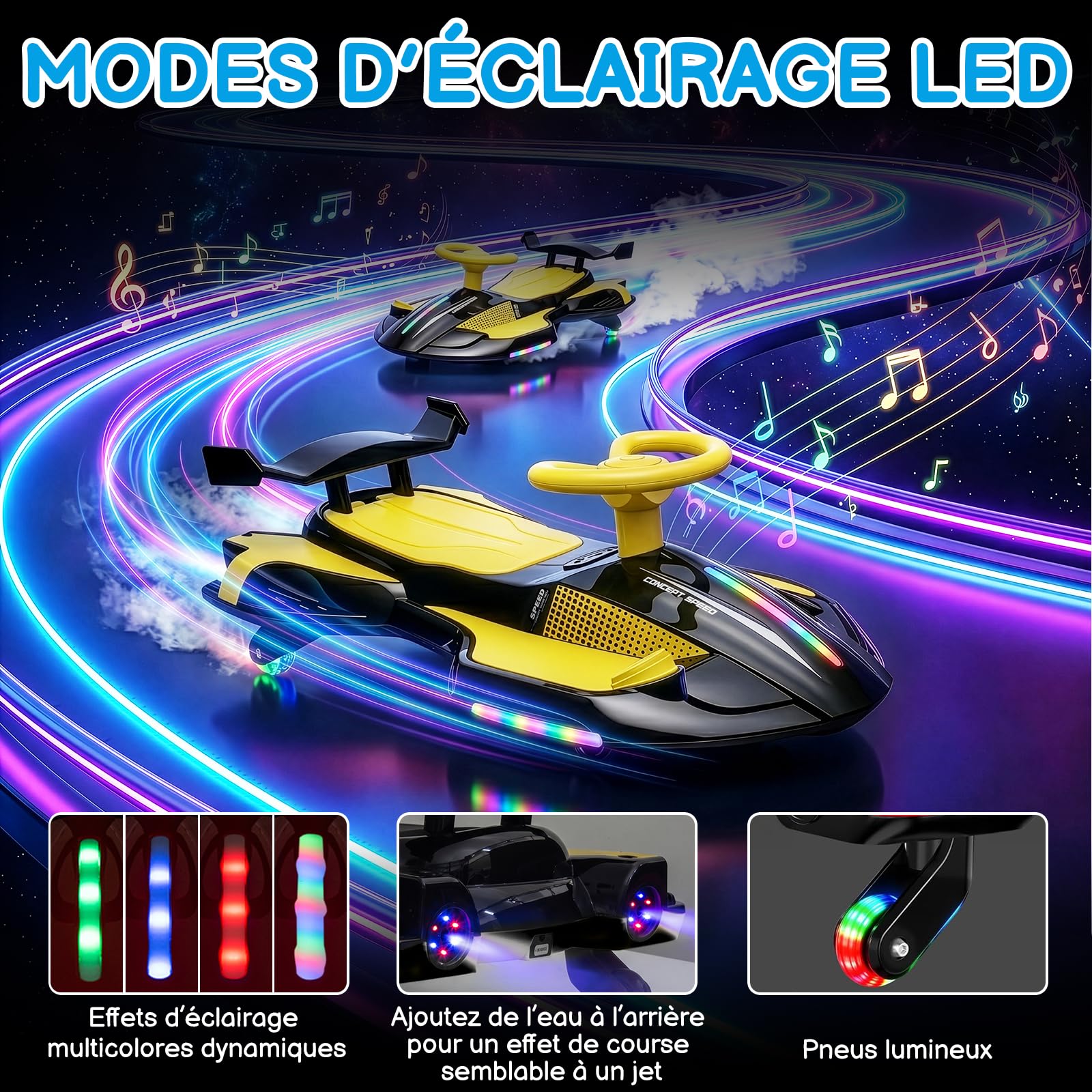 LALAHO Voiture électrique Enfant, Véhicule électrique Enfant 2 en 1 | Voiture de Drift,Anti-Bascule, Roues Clignotantes, avec MP3 pour Enfants à Partir de 3 Ans