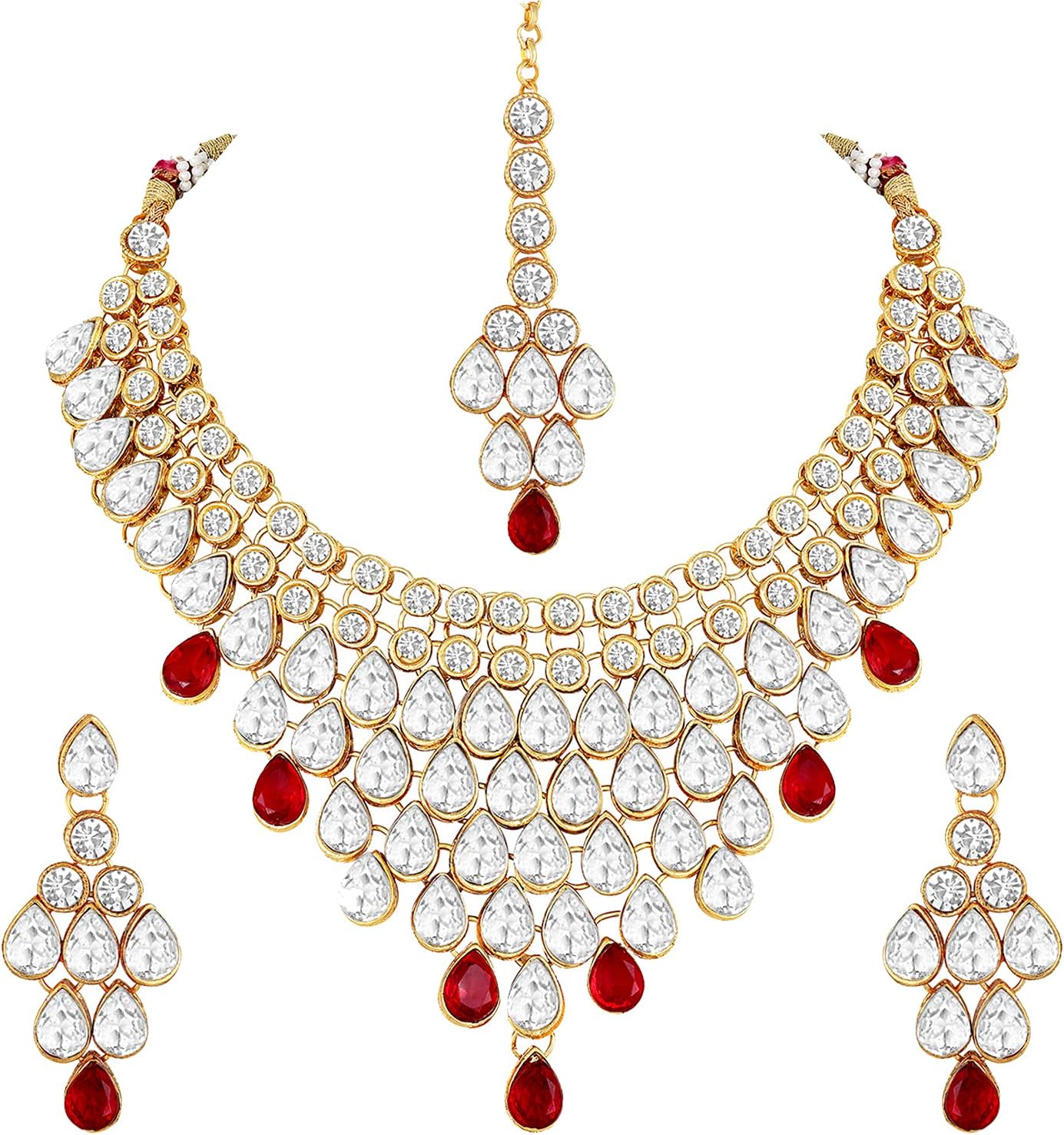 Aheli Exquisite Wedding Party Wear Faux Kundan Studded Necklace with Maang Tikka Set Indian Ethnic Traditional Jewellery Gift for Women