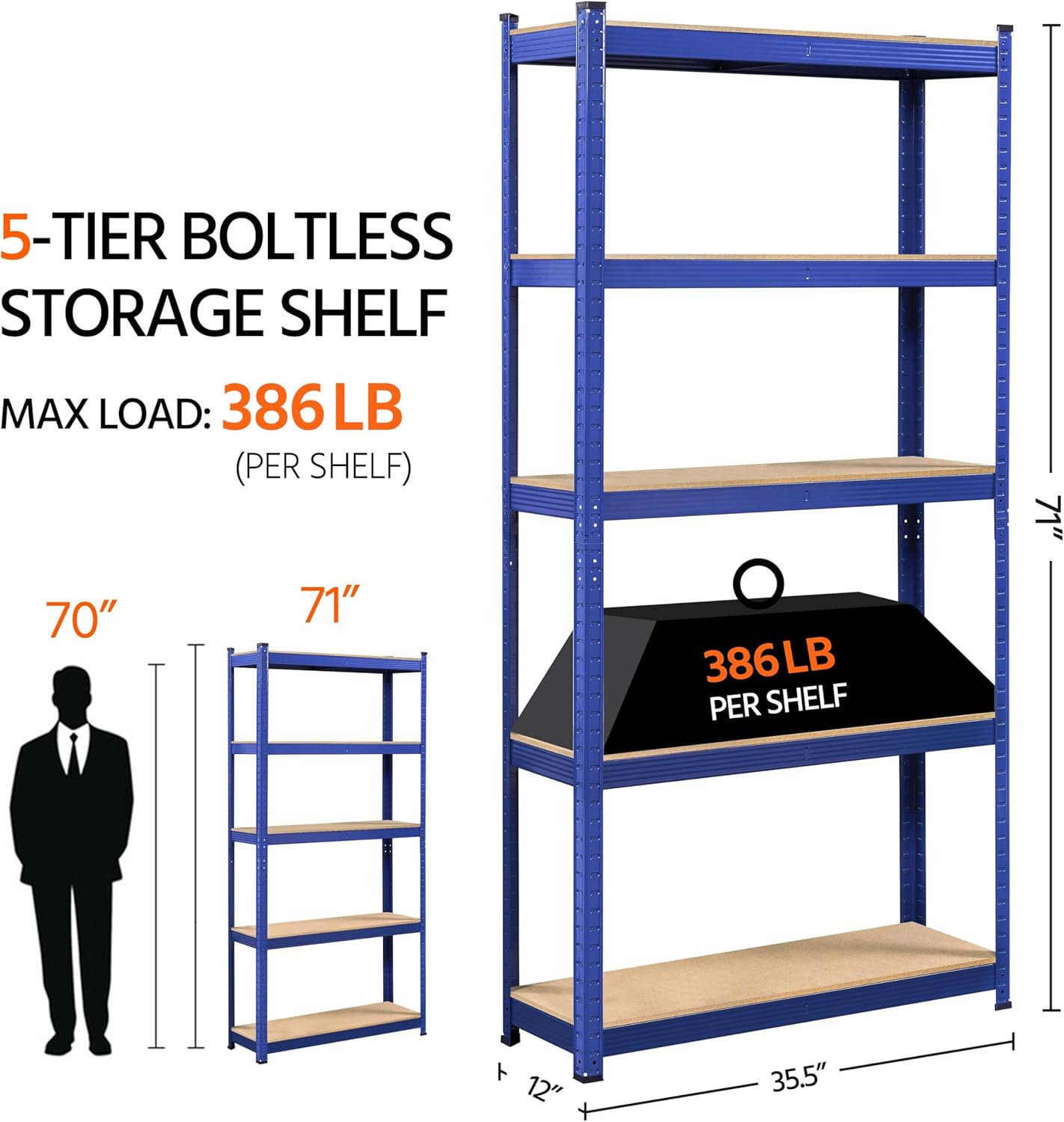 Yaheetech 5-Tier Standing Shelf Unit in a kitchen setting, holding various kitchen items and appliances.