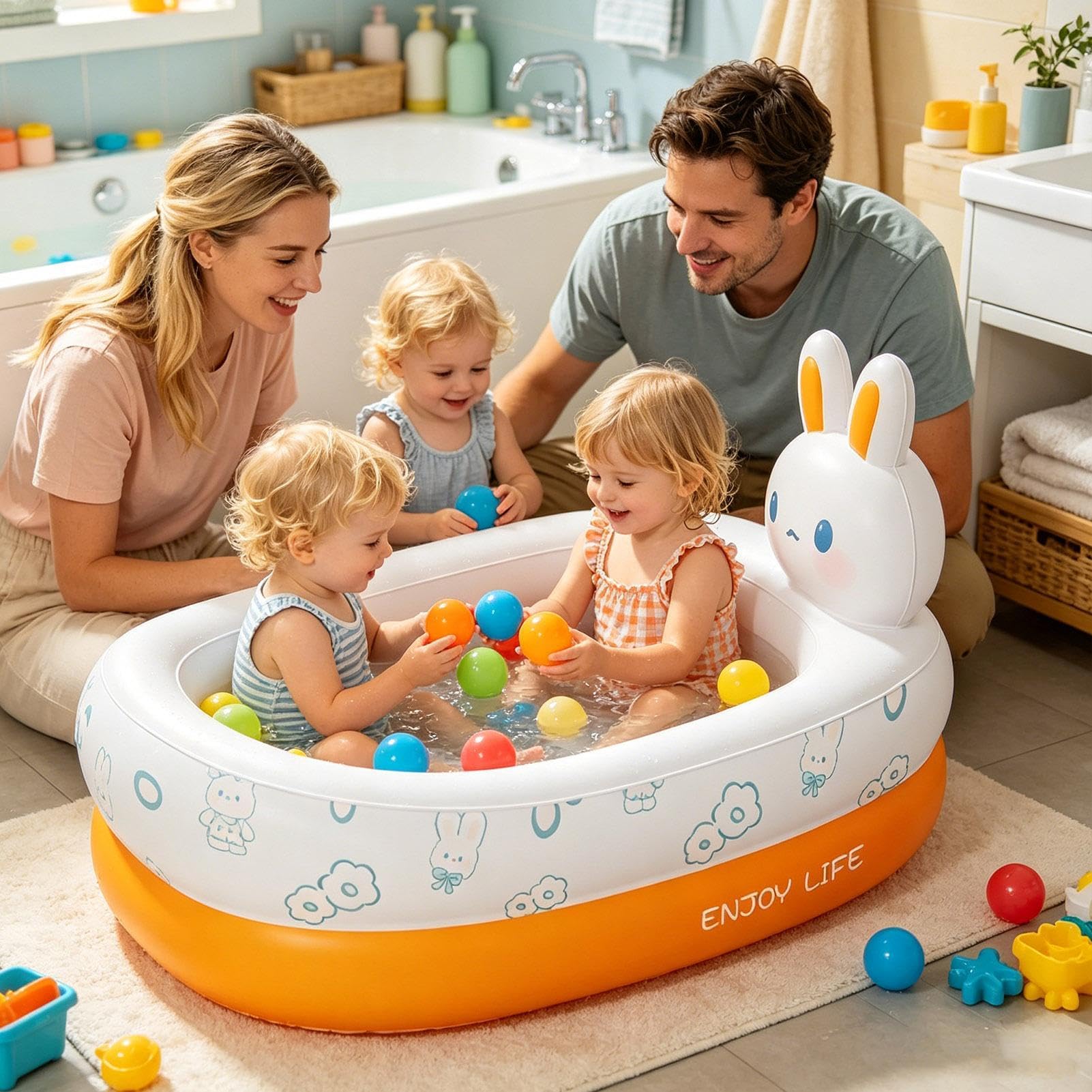 Piccola Piscina per Bambini | Divertente Pieghevole Dinosauro Coniglio - Piscina Estiva Per Bambini E Tana Palline | Da Interno ed Esterno, Bagno, Terrazzo, Balcone, Giardino, Acquatico, Viaggi,
