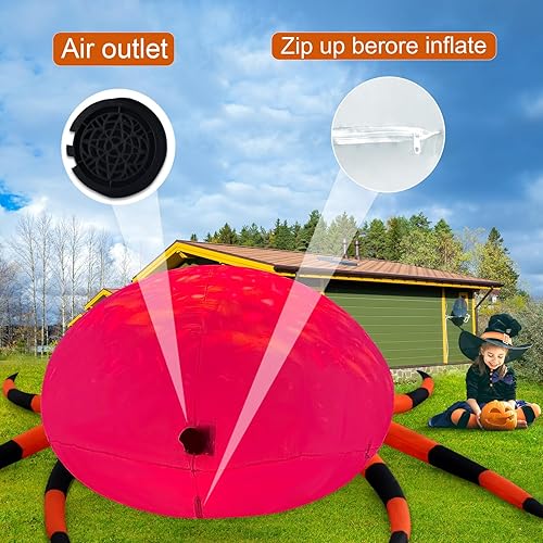 Miniatura 7 de Araña de llama naranja de 12 pies, decoración inflable para exteriores, decoración al aire libre con luces LED, decoración inflable de vacaciones