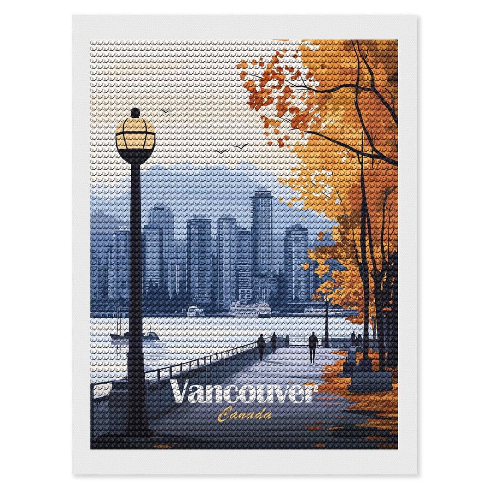 Junmoney Vancouver Cityscape DIY Diamond Art Canvas Kit 12"x16", Decorate Your Room, Sparkling Round Gems, Fun Craft Experience, Farmhouse Decor