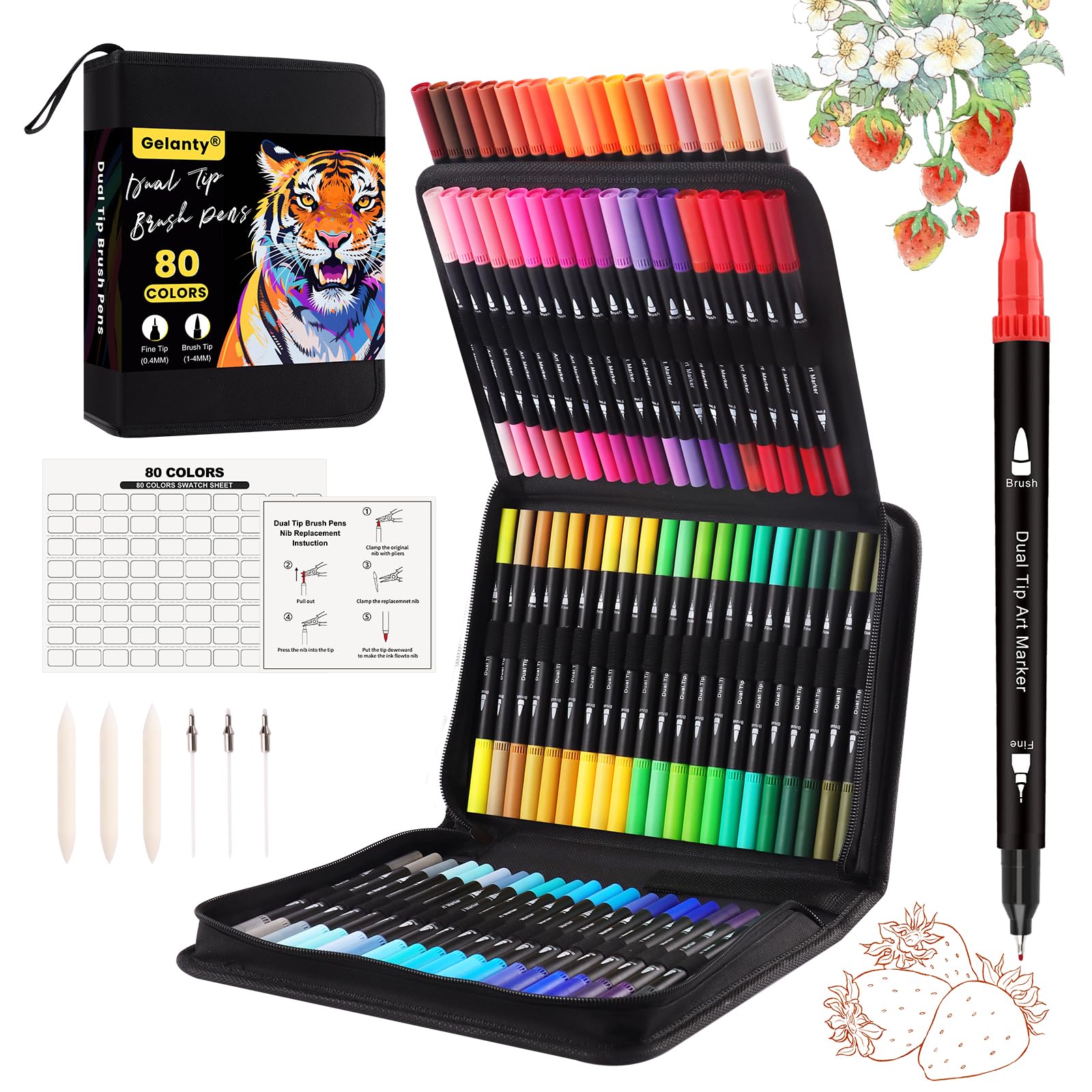Lettering Markers, Gelanty 80 Colours Tip Brush Kit, Dual Tip Markers, Brush Pen for Bullet Journal, Coloring Books for Children and Adults