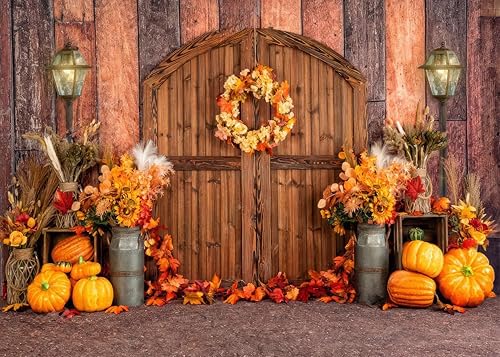 Miniatura 1 de Fondo de Acción de Gracias de otoño de 7 x 5 pies, telón de fondo de fotos de Acción de Gracias, otoño, calabaza, parche, fondo, cosecha, granero,