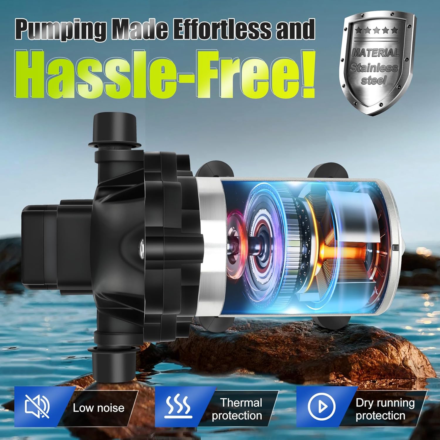 High-End RV 2088-554-144/2088-403-144 Fresh Water Pump,12v Diaphragm pump,12v 3.5 Gallons per Minute,45 psi,1/2 npt Connection,No Noise,Includes Detachable Filters!