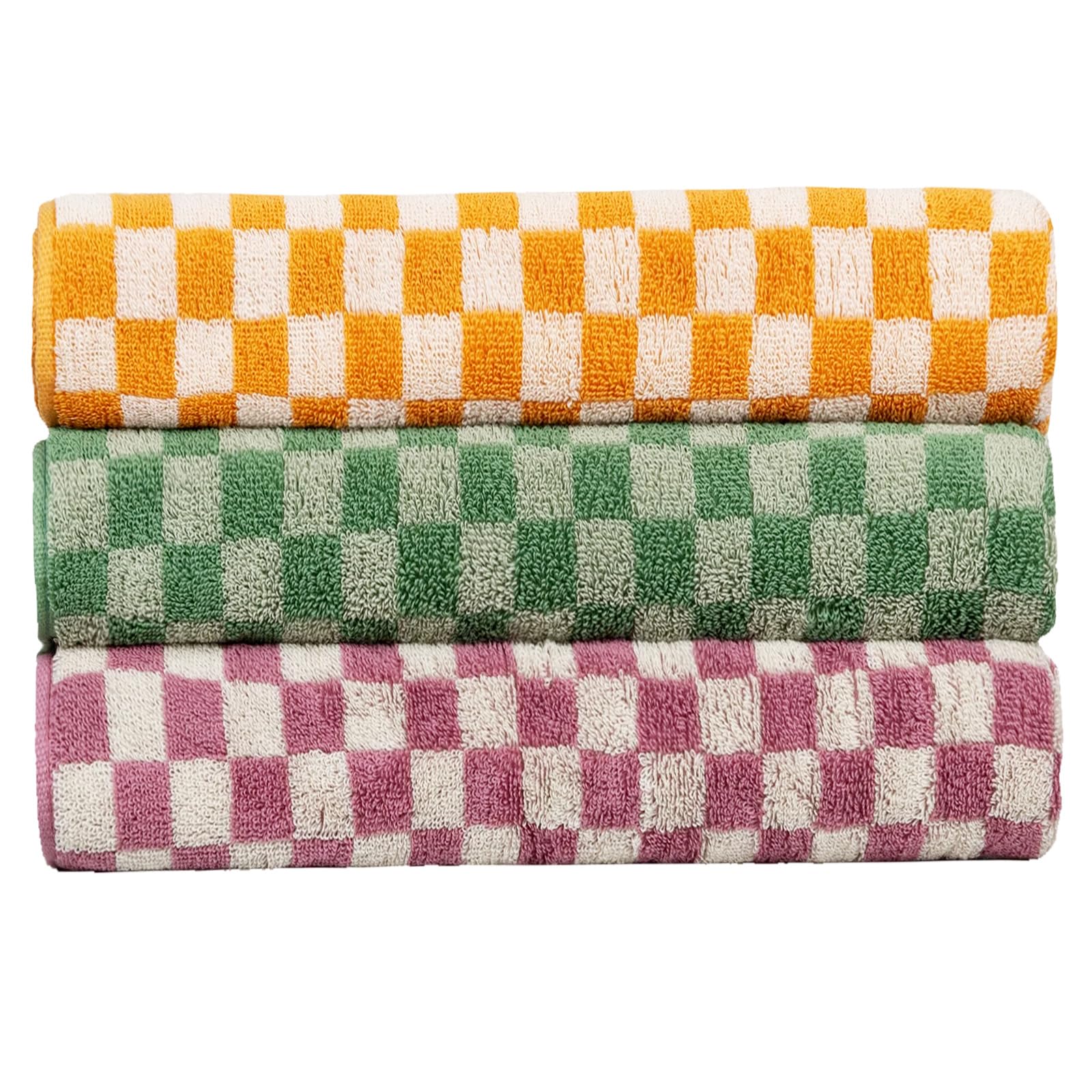 Checkered Bath Towels Set of 3 100 Cotton Bath Towels Large 600GSM 55 28 in Luxury Shower Towels