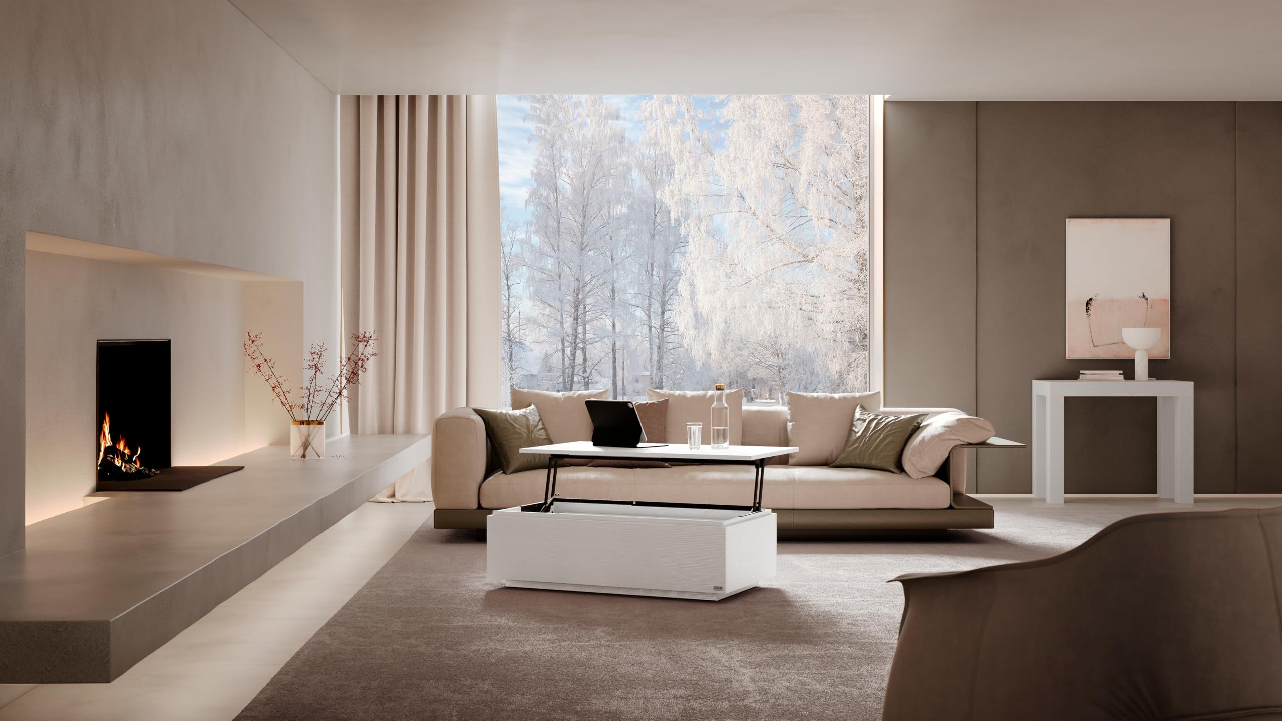 MOBILI FIVER, Mesa de Centro elevable, X, Nogal, mesita salón, mesita Auxiliar Baja, Made In Italy