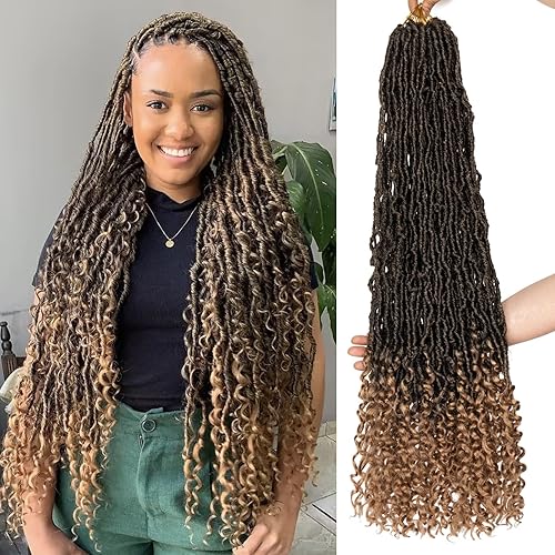 Miniatura 11 de Leeven 7 Paquetes Cabello Crochet Faux Locs con Puntas Rizadas 14 Pulgadas Pre-enrollado Goddess Locs Trenzas Crochet Cabello 84 Hebras Negro