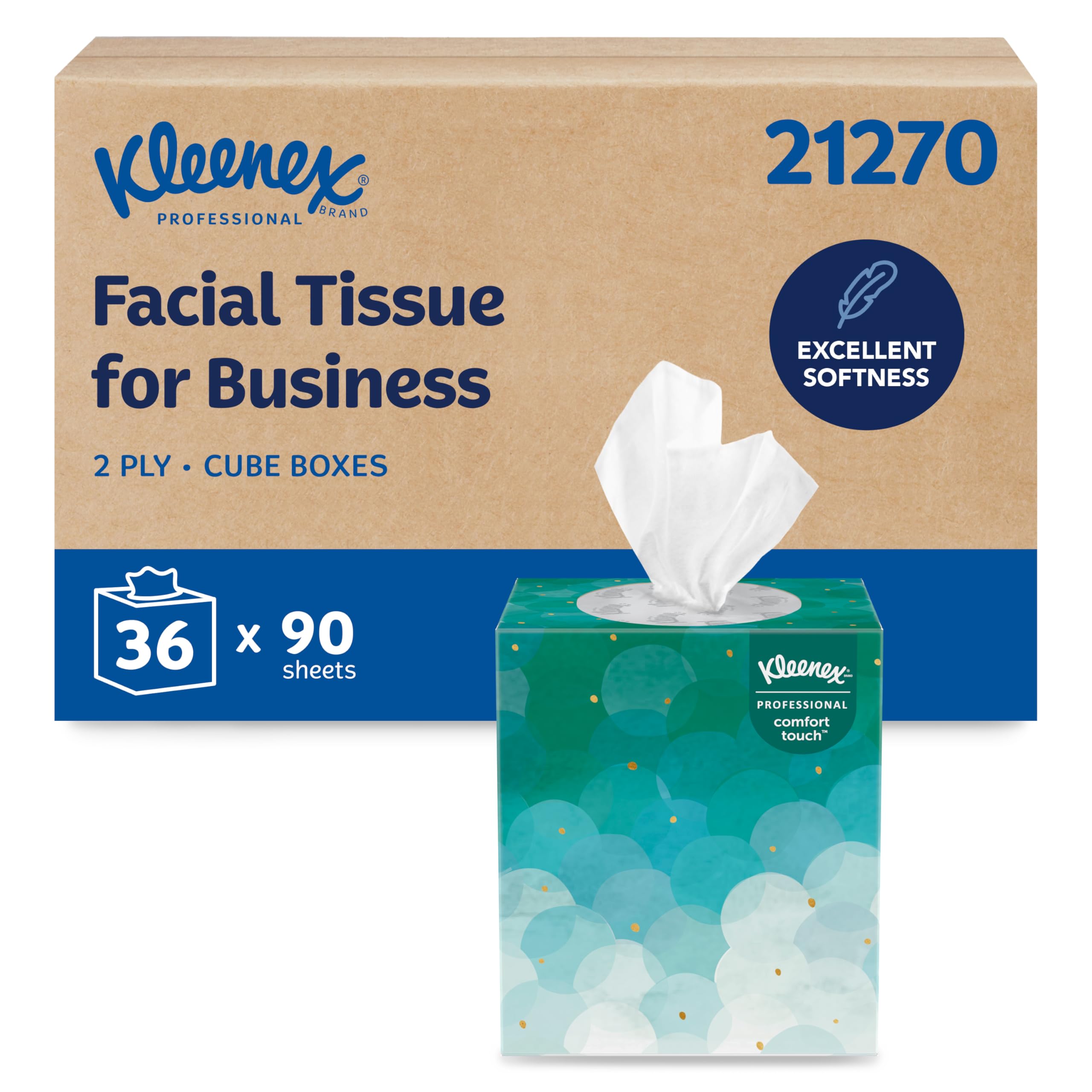 Professional Facial Tissue, Bulk (21270), 2-Ply, White, Upright Cube Boxed Format, Designed for Business (90 Tissues/Box, 36 Boxes, 3,240 Sheets/Case)