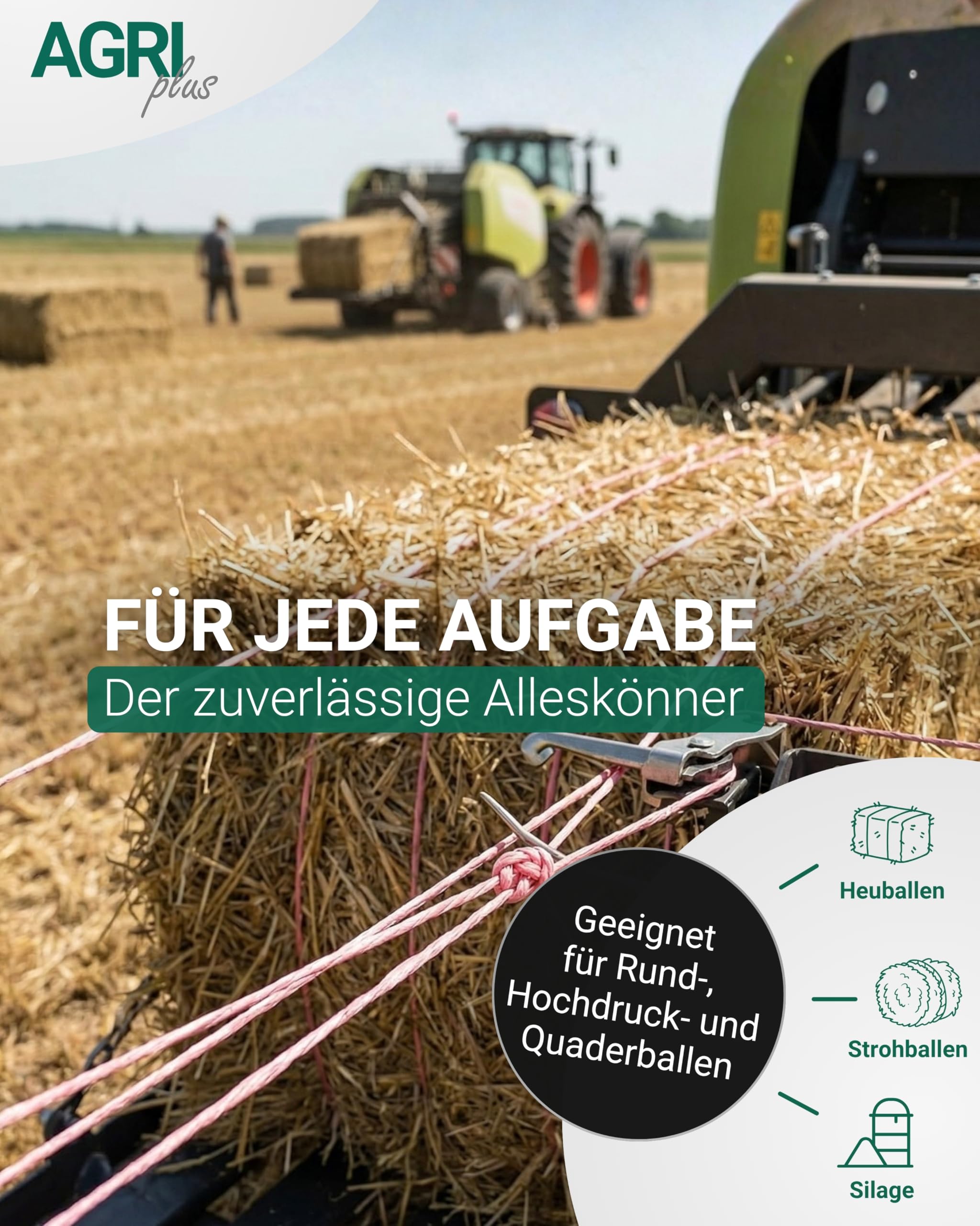 AGRIplus Pressengarn I 2 Stück à 5 kg I 400 m/kg I Hochwertiges PP-Garn I Robust, witterungsbeständig & reißfest I Für Hochdruckpressen & Hochdruckballen