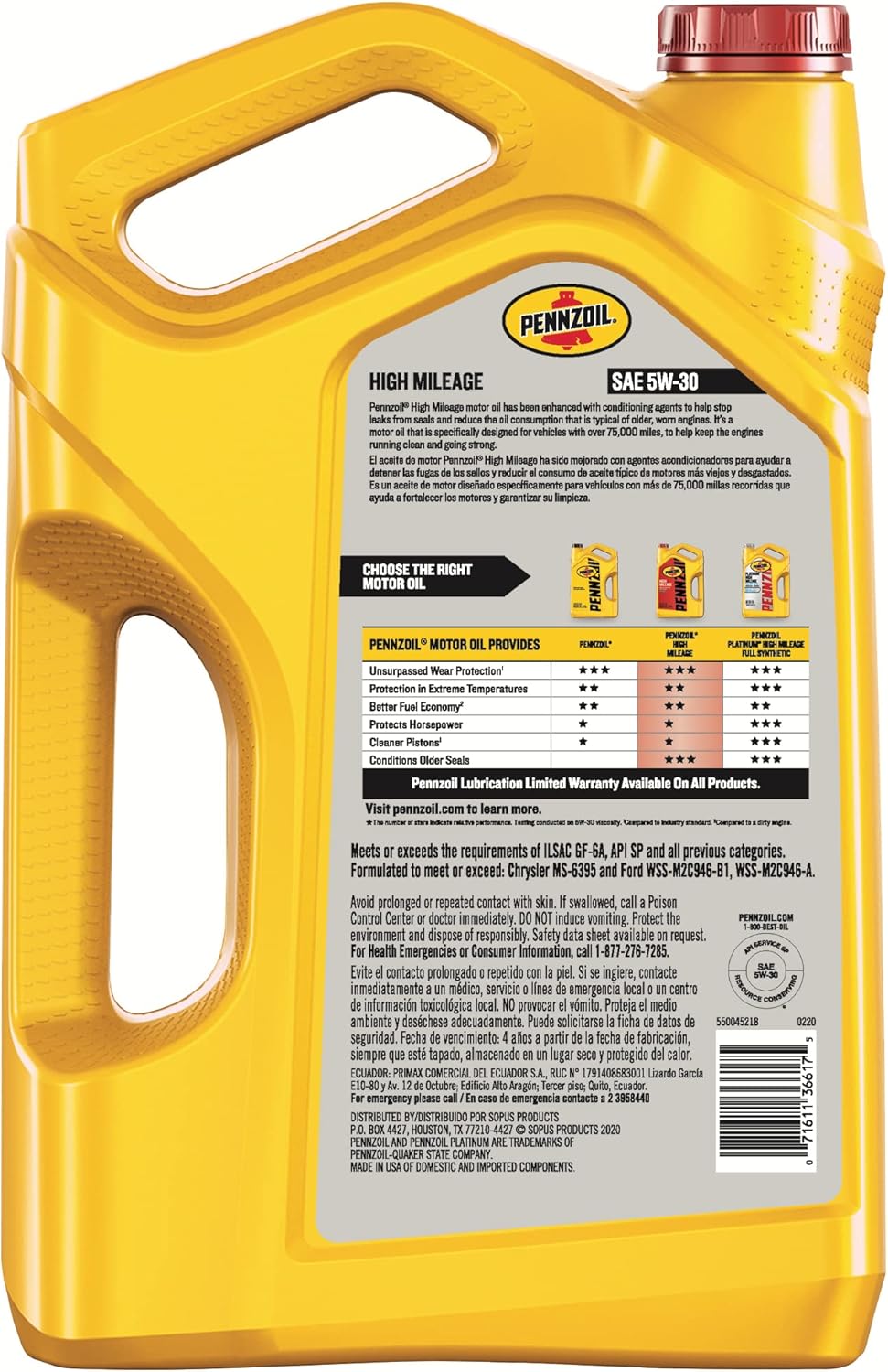 Pennzoil High Mileage Synthetic Blend 5W-30 Motor Oil for Vehicles Over 75K Miles (5-Quart, Single-Pack) 3 81cZmpU1ftL. AC SL1500