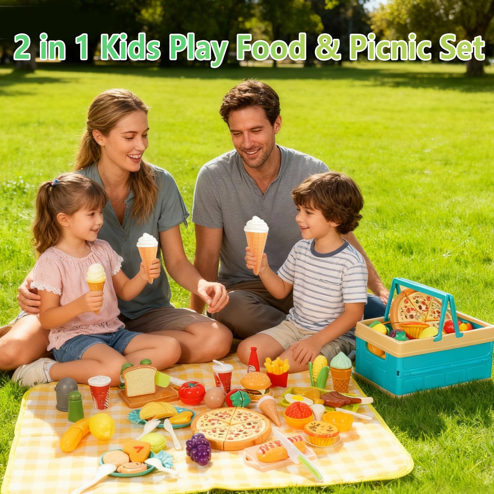 Accesorios Cocina Juguetes, Juego De rol Cocina Juguete, Cocinita Infantil con Comida, Cubiertos Cesta Picnic, Frutas Y Verduras Juguete, Regalo Niño Niña Juegos Educativos Niños 3 +años