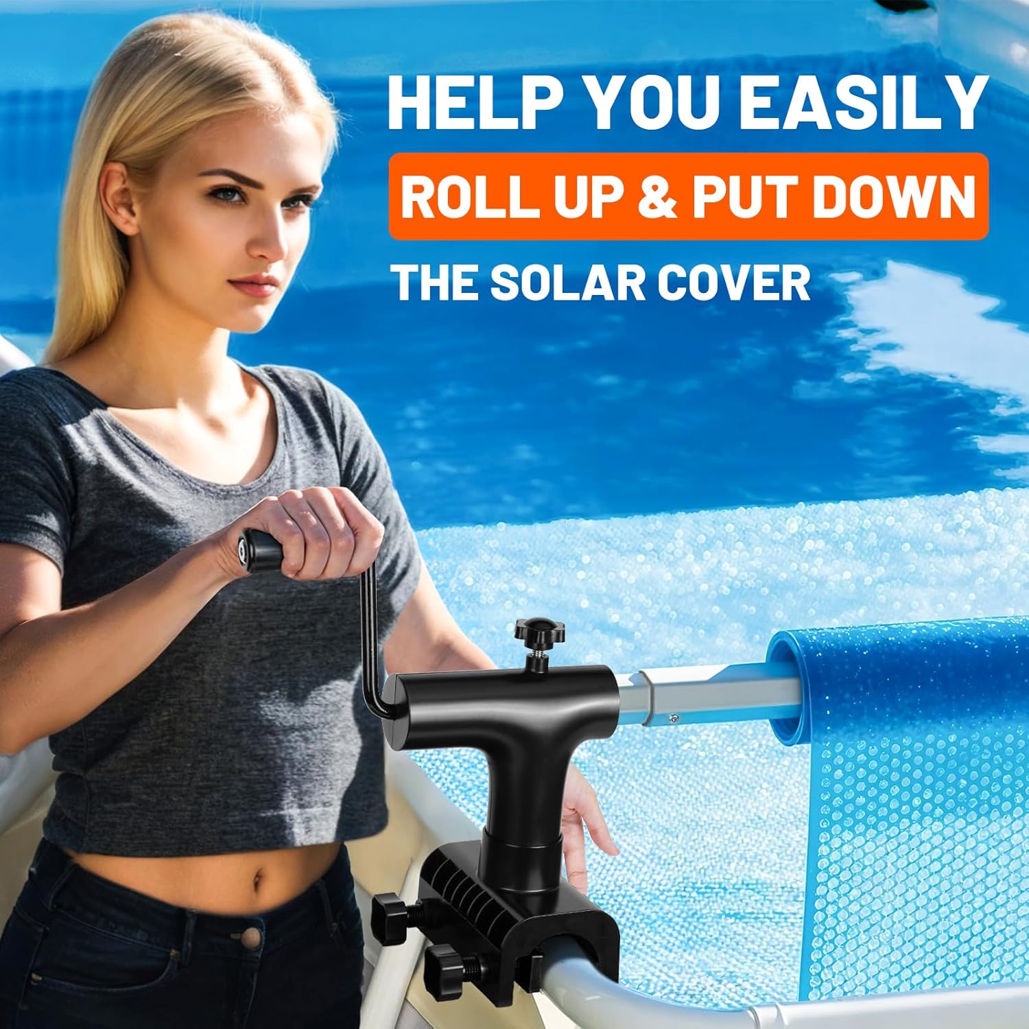 Touri Pool Cover Reel for Above Ground Swimming Pool, Adjustable19 Feet Aluminum Solar Cover Blanket Reel Set for Rectangle Frame Pool, Heavy Duty Pool Safety Covers Reel Set for Various Shape Pool