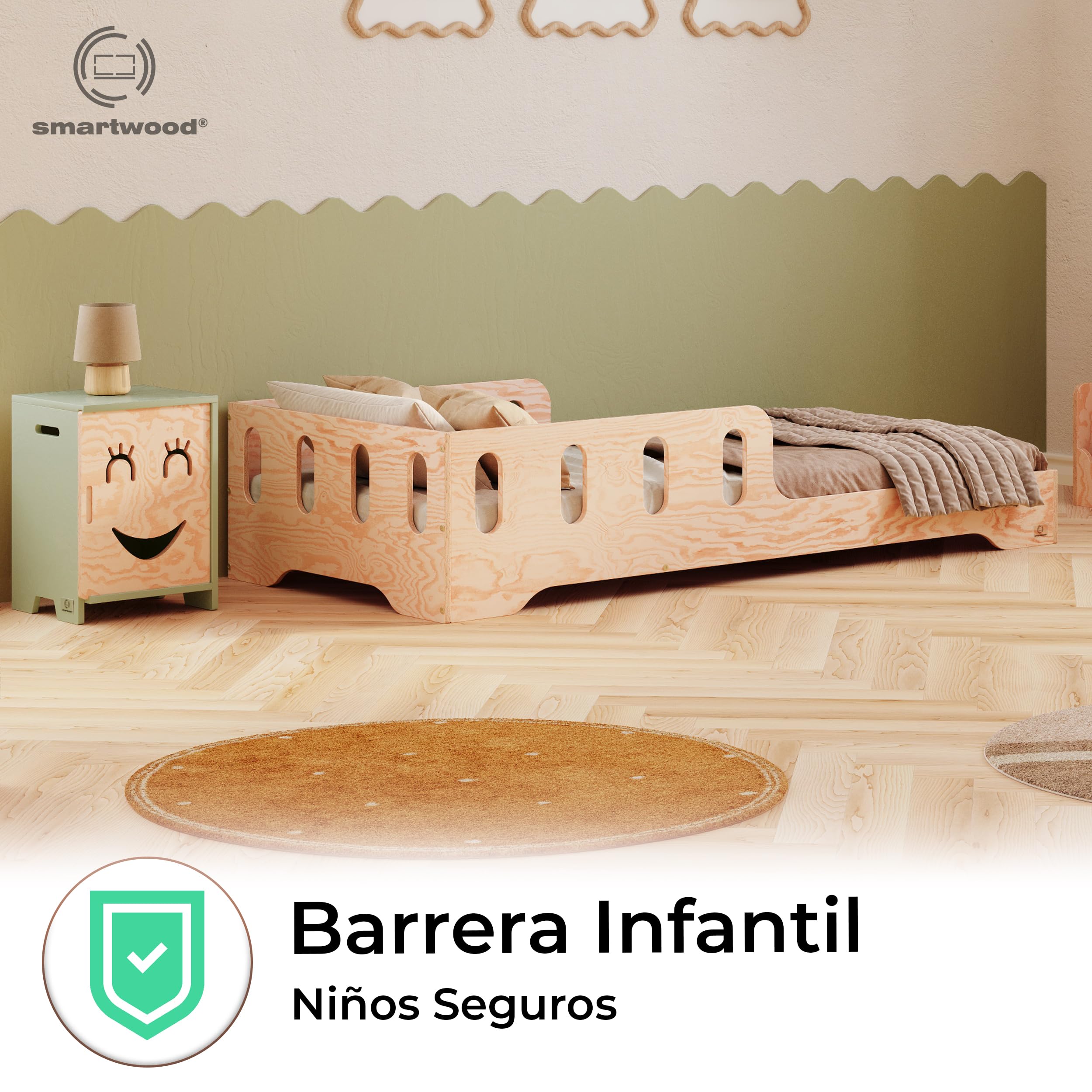 smartwood Cama Montessori 90x190 cm Madera - Cama Infantil de Madera con Certificado FSC, con Barrera Anticaídas y Somier Flexible para 230 kg - para Niño y Niña - Montaje Sencillo - TILA 6
