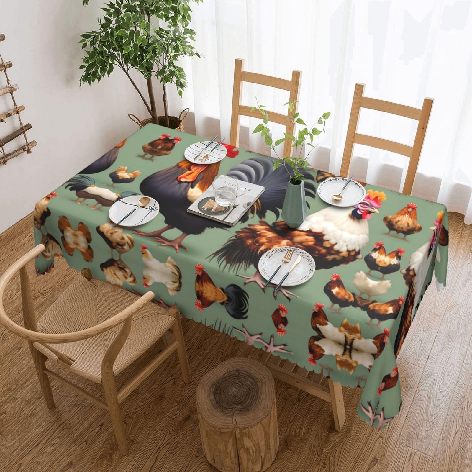 HLBSDM Rooster and Chicken Square Lace Tablecloth, 54x72 Inch Restaurant Decorative Tablecloth, Party Banquet Indoor and Outdoor Universal Tablecloth