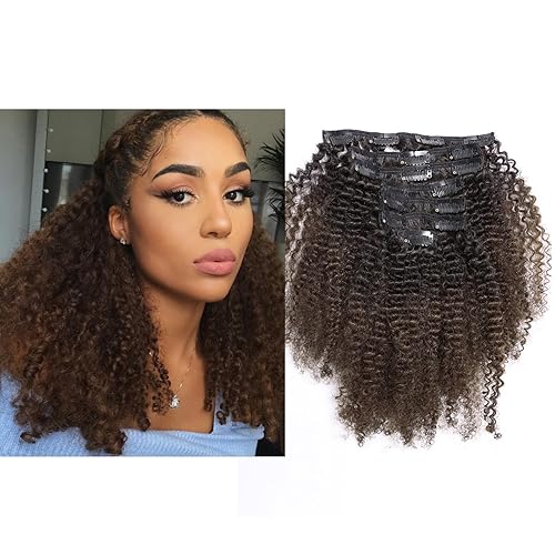 Ombre Remy Extensiones de cabello humano en clip Afro Kinky Curly 4B 4C 100% Extensiones de Cabello Negro Natural de 10 -22 pulgadas  25.4 - 55.88
