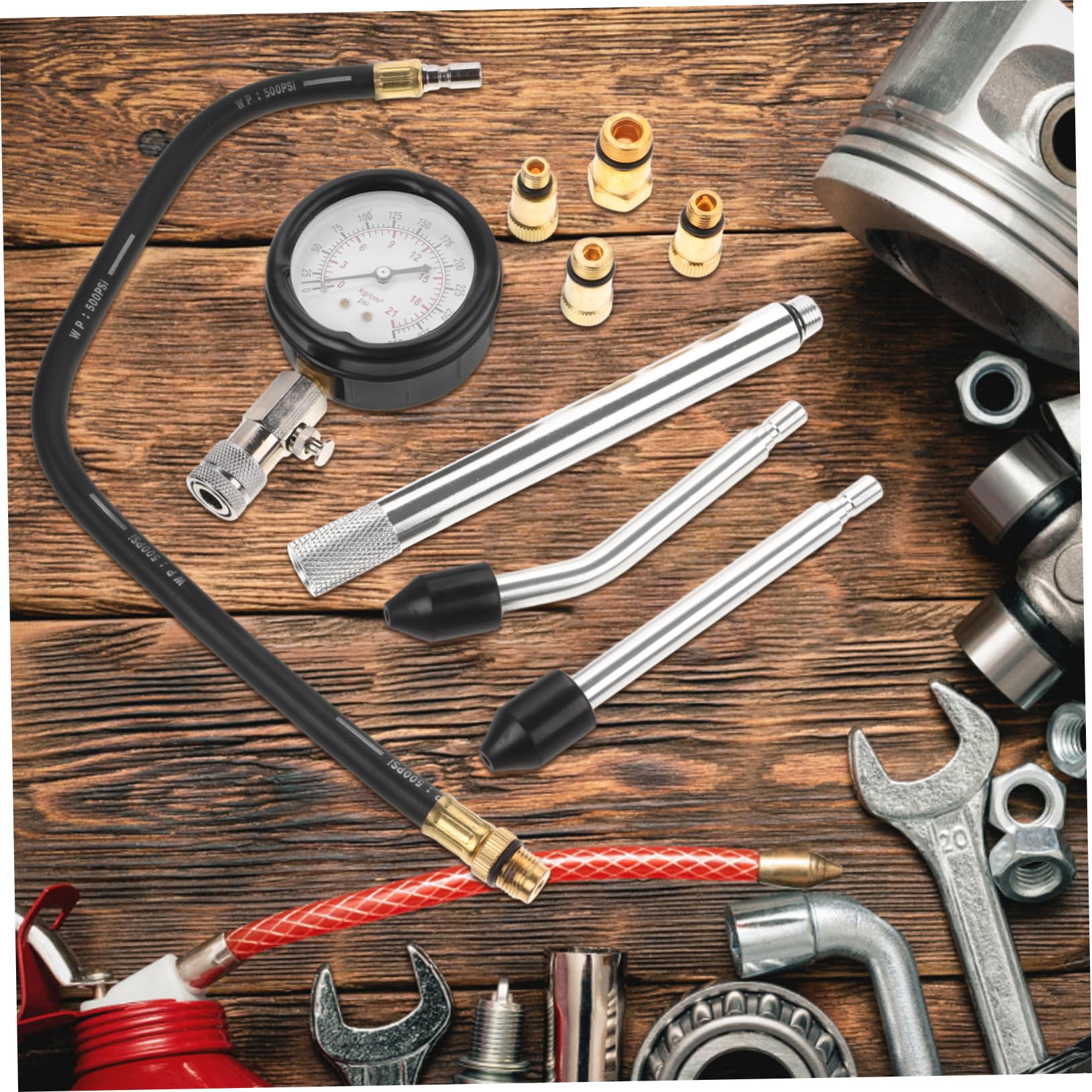 PRETYZOOM Juego de Comprobador de Compresión para Motocicletas y Coches Manómetro de Aleación de Aluminio, Herramienta Fácil de Operar para Mantenimiento y Reparaciones