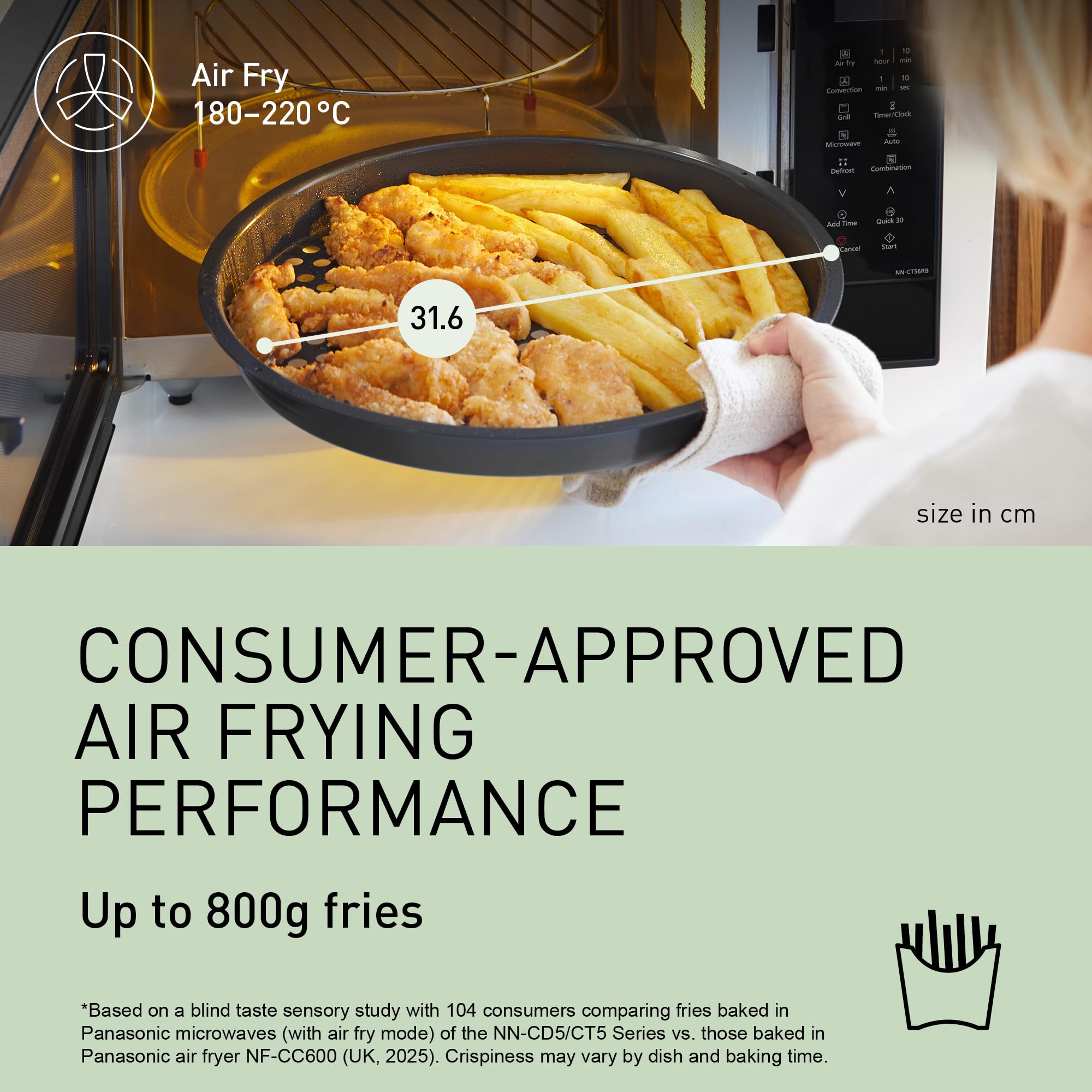 Panasonic NN-CT56RBEPG 27 l kuchenka mikrofalowa kombi 4 w 1 z Airfryer, inwerter 1000 W, 19 automatycznych programów, grill konwekcyjny, oszczędność miejsca, smukła konstrukcja, czarna
