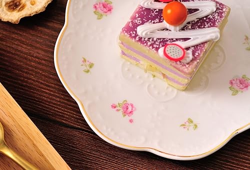 Miniatura 3 de Jusalpha Juego de 2 platos llanos vintage de porcelana fina, plato de frutaplato de postre FDPL04 (10 pulgadas)