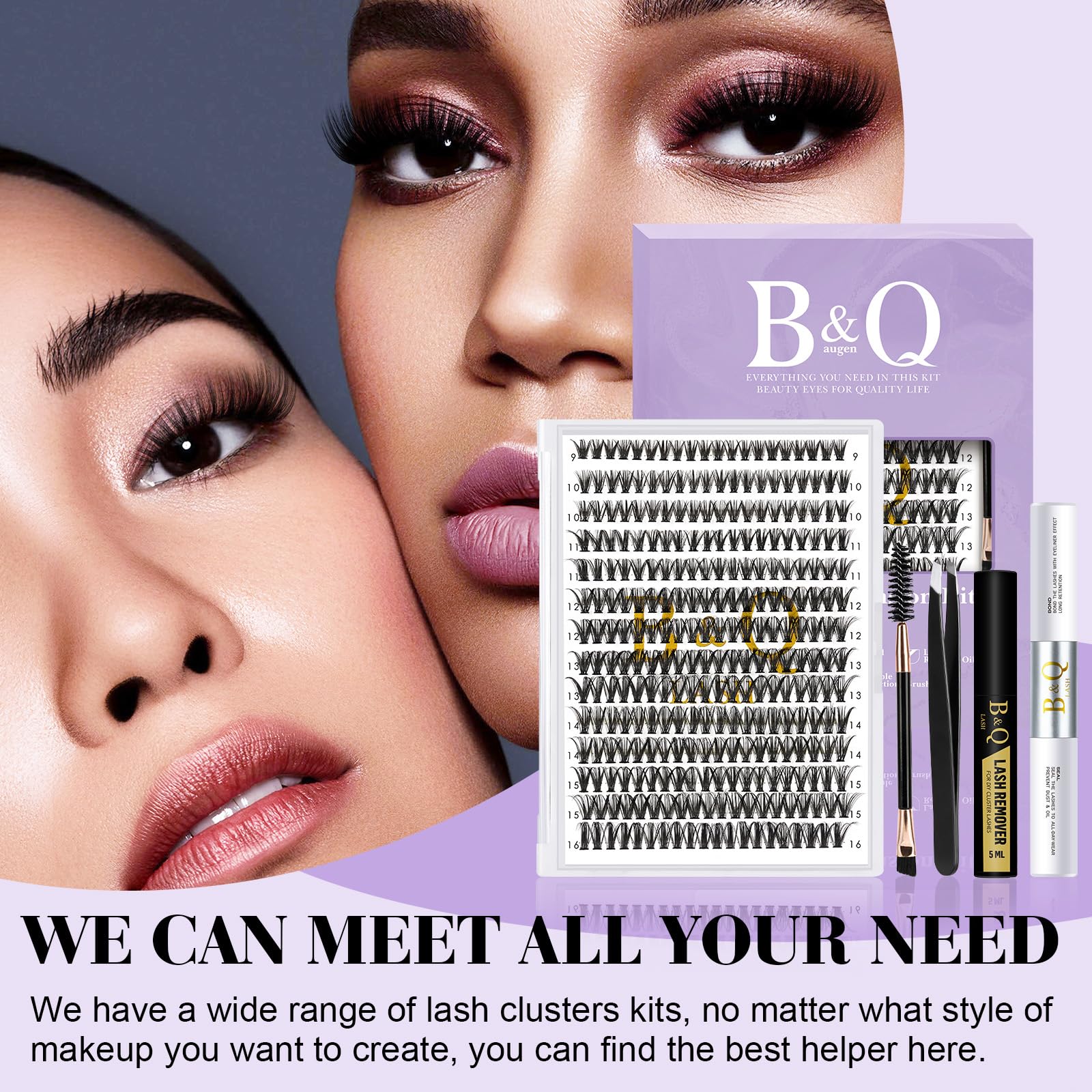 B&Q DIY Eyelash Extension Kit 280 PCS Cluster Lashes Kit D 9-16MIX Diy Lash Extensions Kit with Lash Bond and Seal Lash Remover Lash Applicators for Lash Clusters Lash Kit (Kit-40D-D Curl 9-16mm) - Image 3