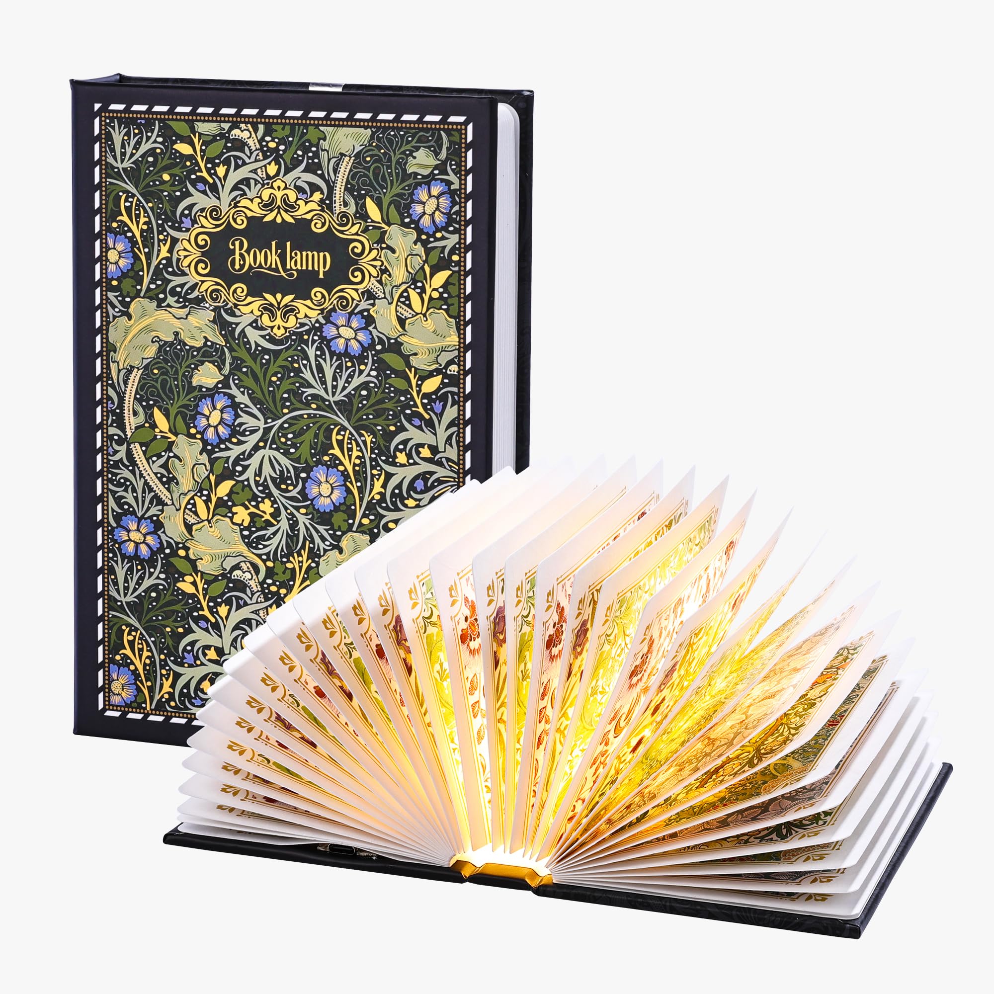 Ba suns Gilded Book Lamp, Ideal Gift for Book Lovers, Rechargeable Portable Touch Control Book Light with Vivid Flower Printed Pages, 360° Foldable, Stylish Decor for Home/Library/Bookshelf (Black