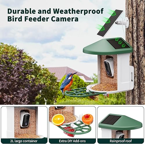 Miniatura 3 de Comedero para pájaros con cámara con panel solar para identificar especies de pájaros, casa inteligente para pájaros con cámara, vista en vivo de