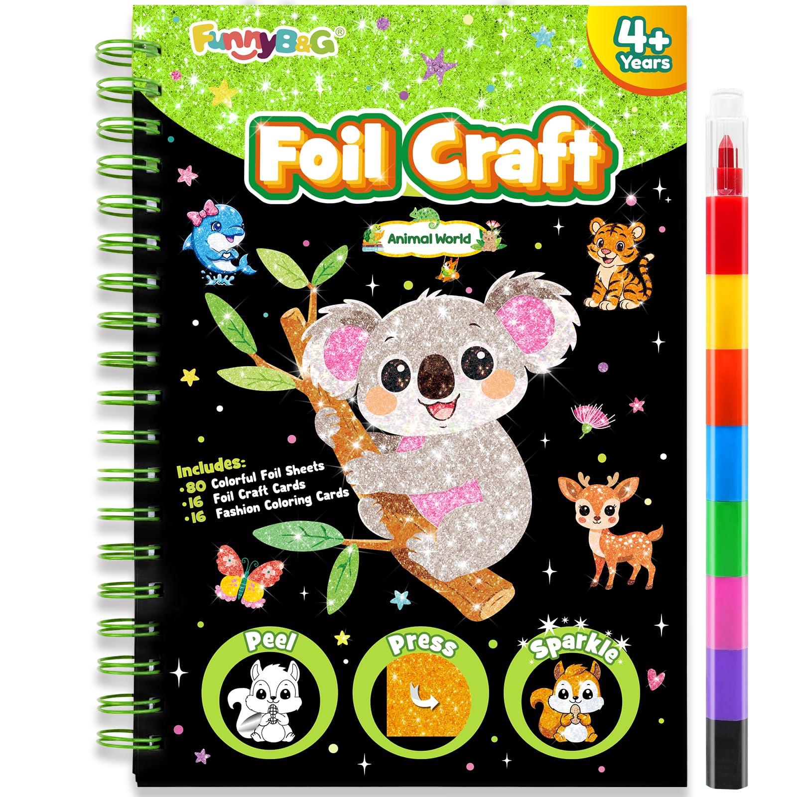 FUNNYB&G Foil Art lavoretti creativi per bambini: giochi da viaggio|kit lavoretti creativi per bambini DIY|Regalo Bambina 4 5 6 7 8 9 anni (Animali)