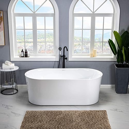 Miniatura 8 de WOODBRIDGE Bañera independiente acrílica de burbujas de aire de 67 pulgadas, bañera de remojo contemporánea, acrílica blanca con drenaje y