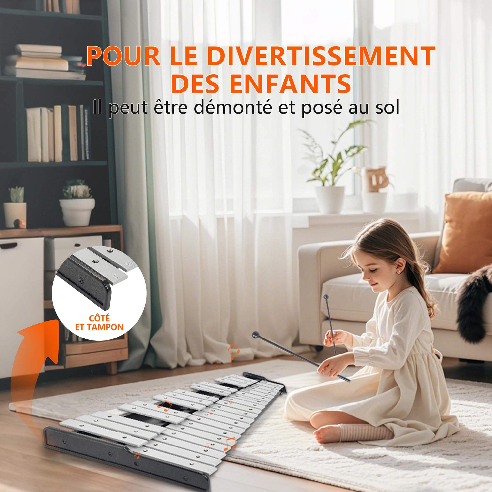 OUUTMEE Xylophone Glockenspiel à 32 Notes Pliable avec support Réglable en Hauteur, Glockenspiel avec 4 Maillets et Un Sac de Transport pour Enfants et Adultes, Instrument de Percussion Professionnel