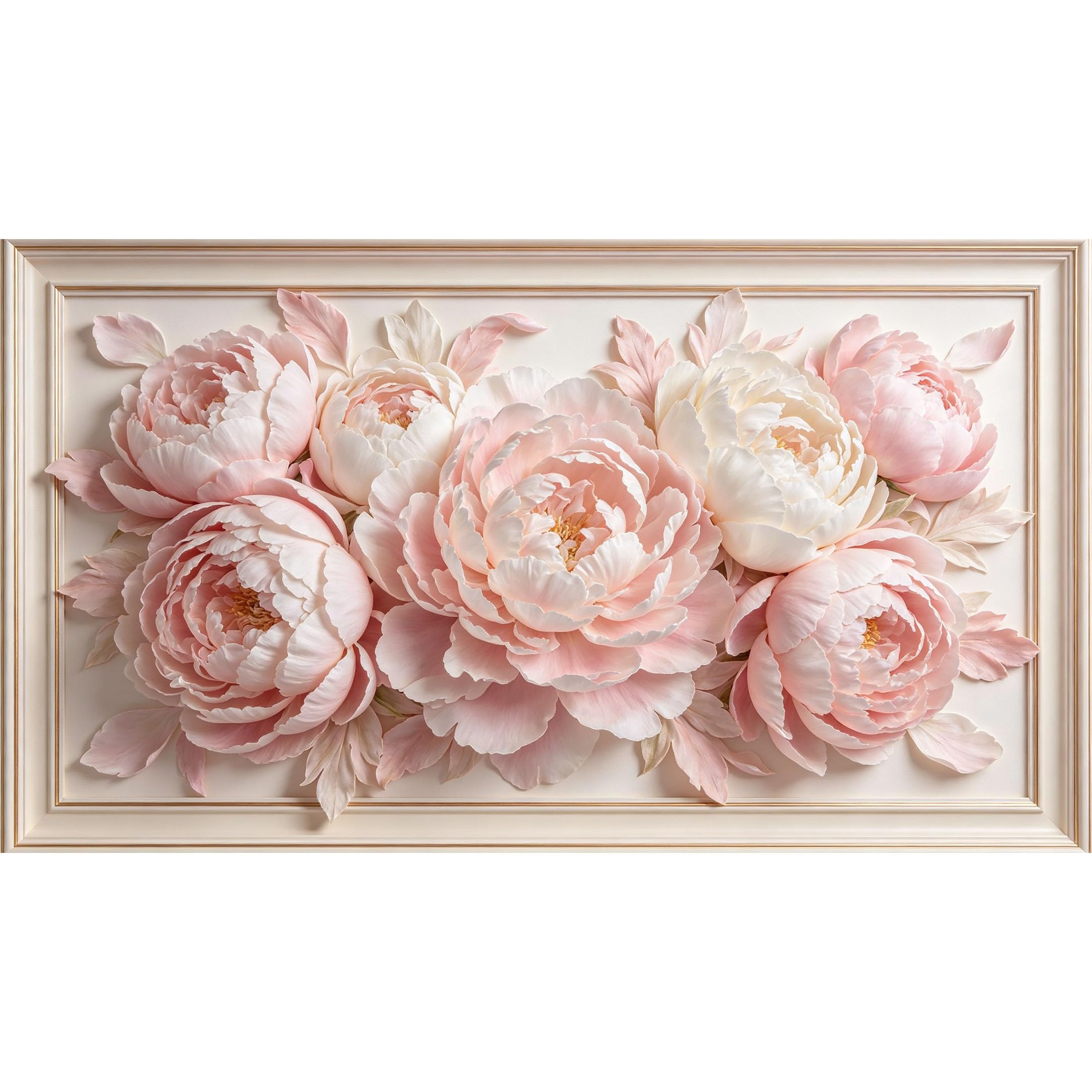 QZLITHOTIC 50×100cm 3D Framed Wall Art， Vintage Peony Floral Pattern Self?Adhesive Mural， Water?Activated Peel & Stick Fabric Decor Wall Decal for Bedroom Living Room