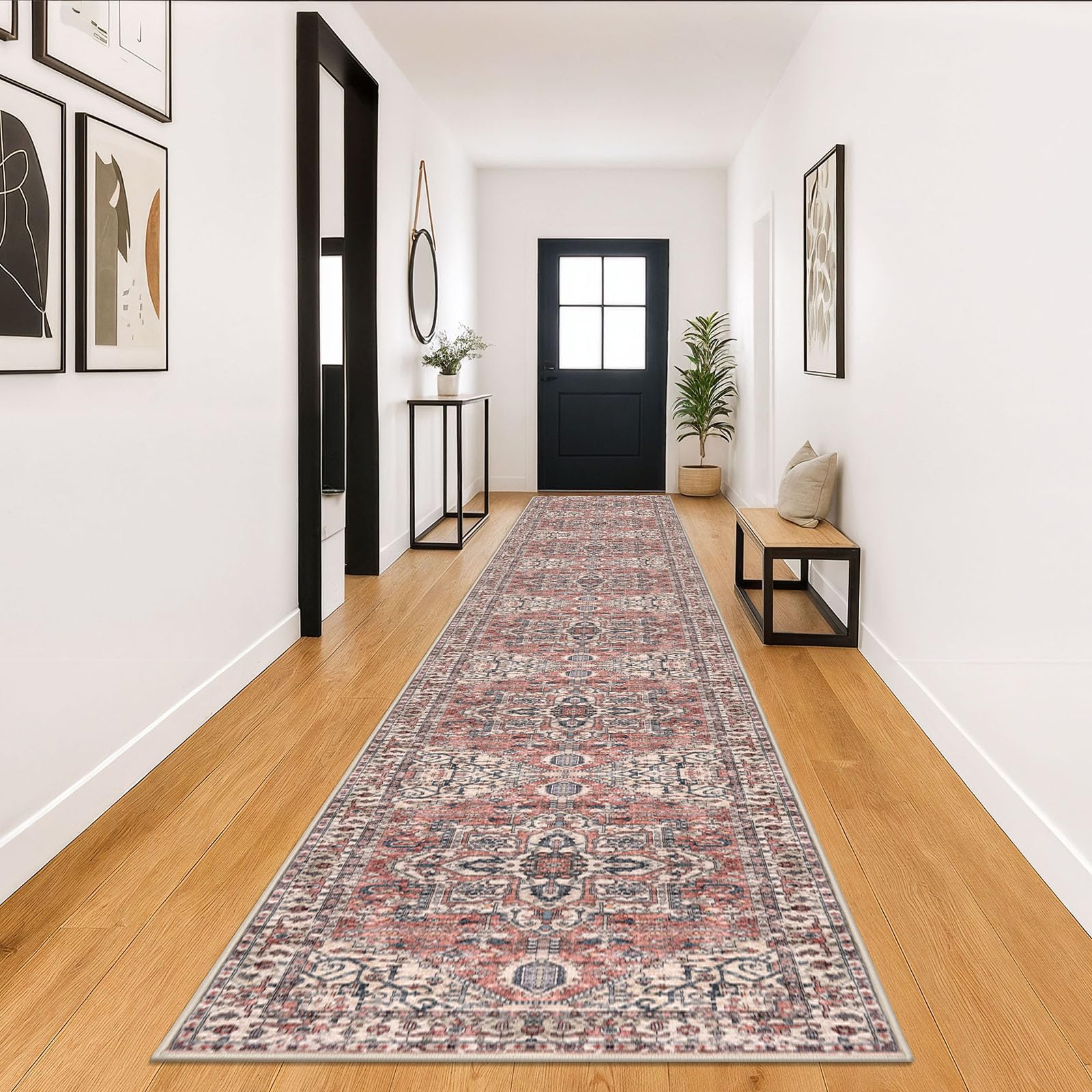 KOZYFLY Runners for Hallways 3x18 Ft Extra Long Washable Faux Wool Thin Runner Rug Printed Stair Carpet for Entryway Bedroom Kitchen Hallway Living Room, Terracotta/Beige โ image 1
