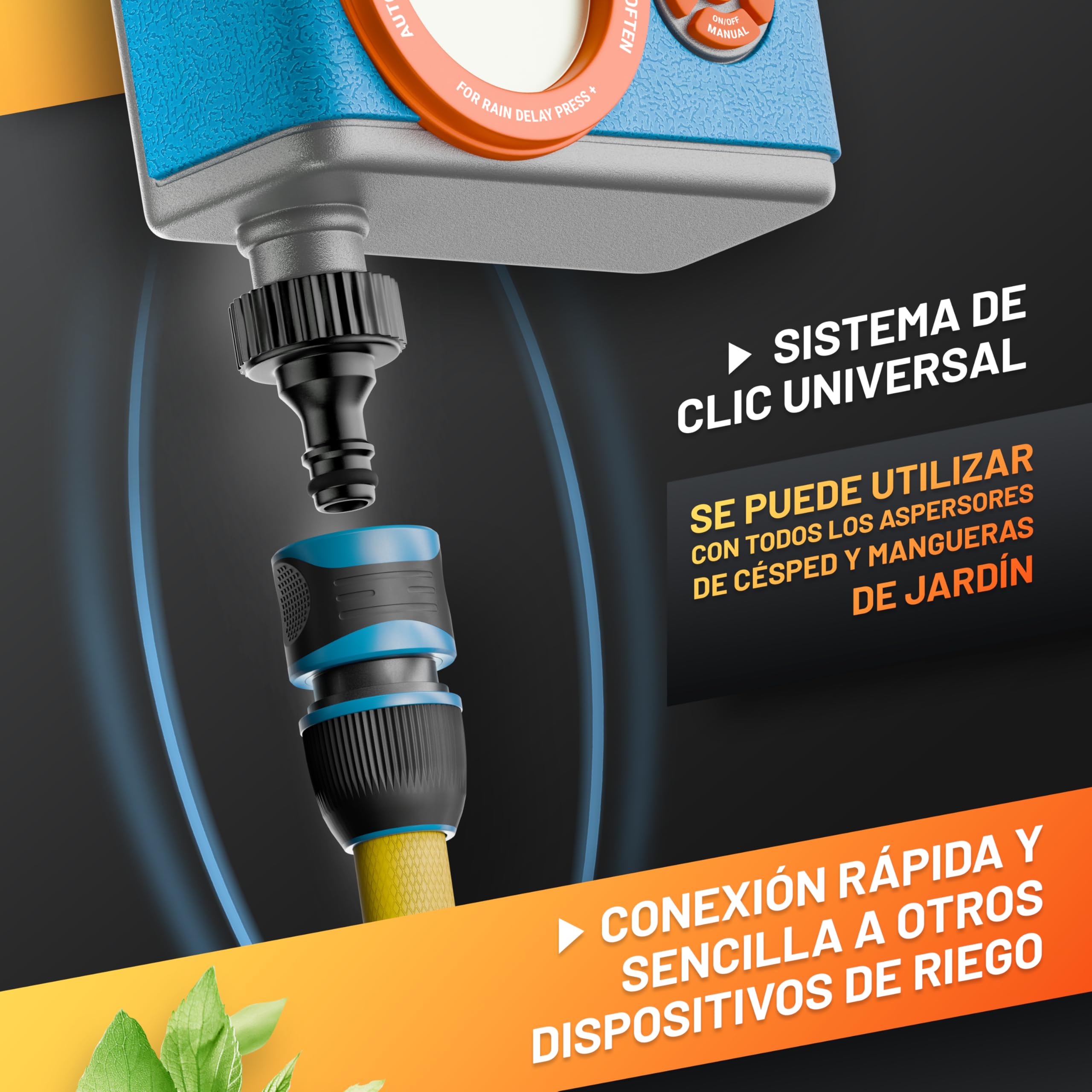 GRÜNTEK Programador de Riego Jardín con Temporizador Automático - Aspersor con Programa multifunción y duración de 1 a 360 min. Gris, naranja, Azul