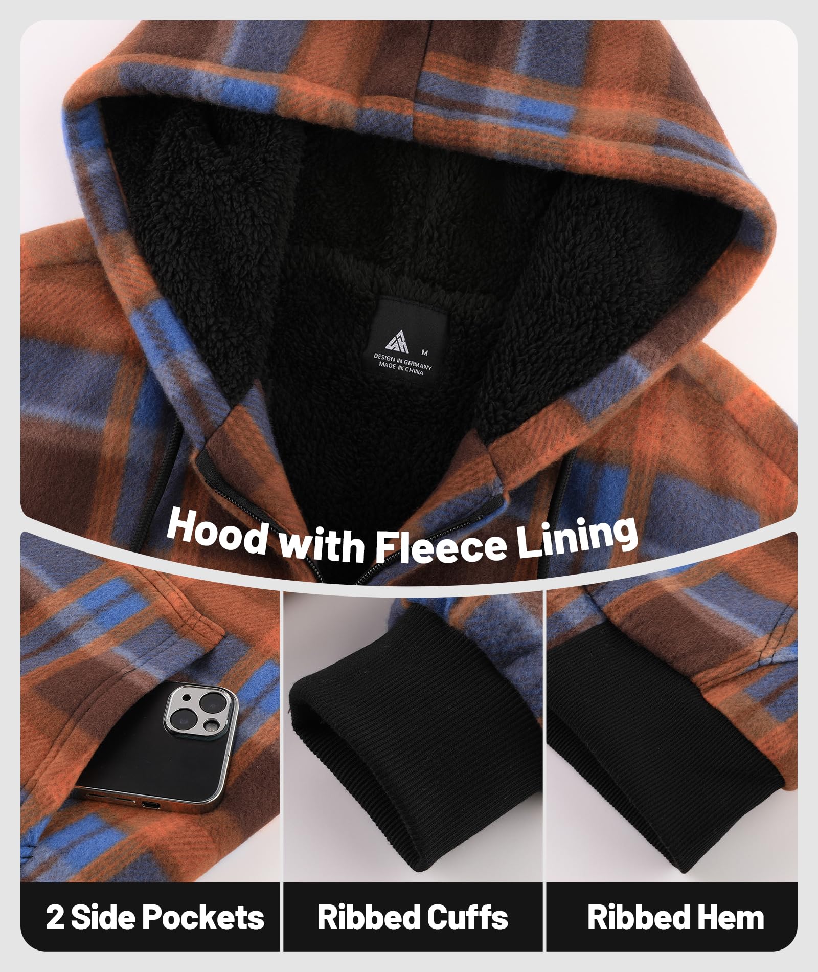 geeksport geeksport geeksport geeksport Felpa da Uomo con Cappuccio e Full Zip Fleece Hoodies for Men Sportive Inverno