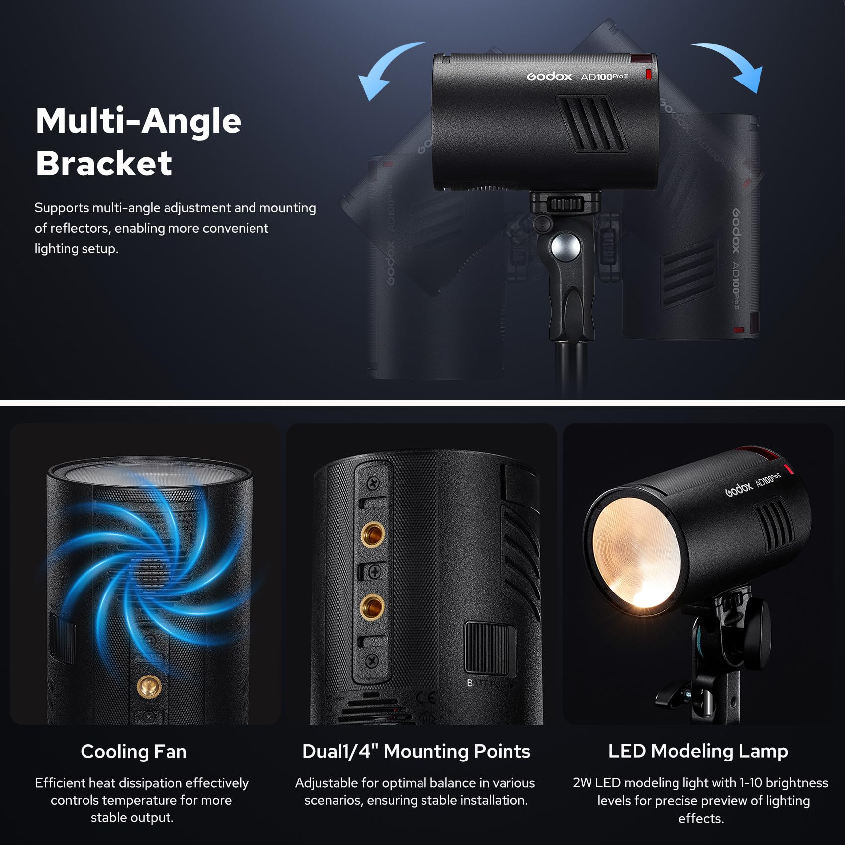 GODOX AD100ProII Pocket Flash Speedlite 100Ws TTL HSS 1/8000s 2,4GHz Strobe Light 0,01s-1,5s Riciclo LED 2W Batteria 7,2V 2850mAh