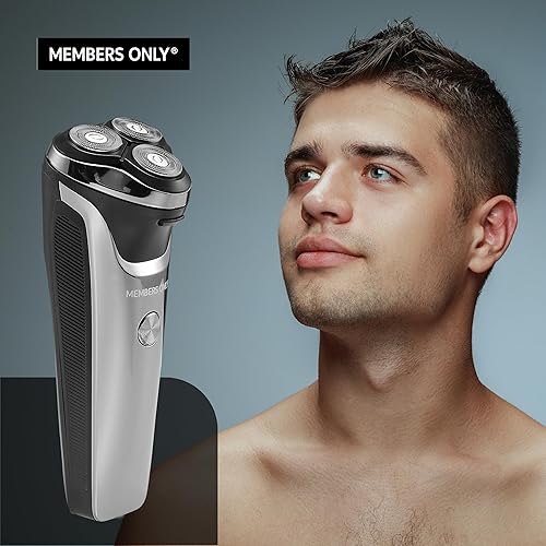 Miniatura 7 de Members Only Maquinilla de afeitar eléctrica para hombres, afeitadora giratoria inalámbrica de litio de 3 cabezales, recorte de precisión, afeitado