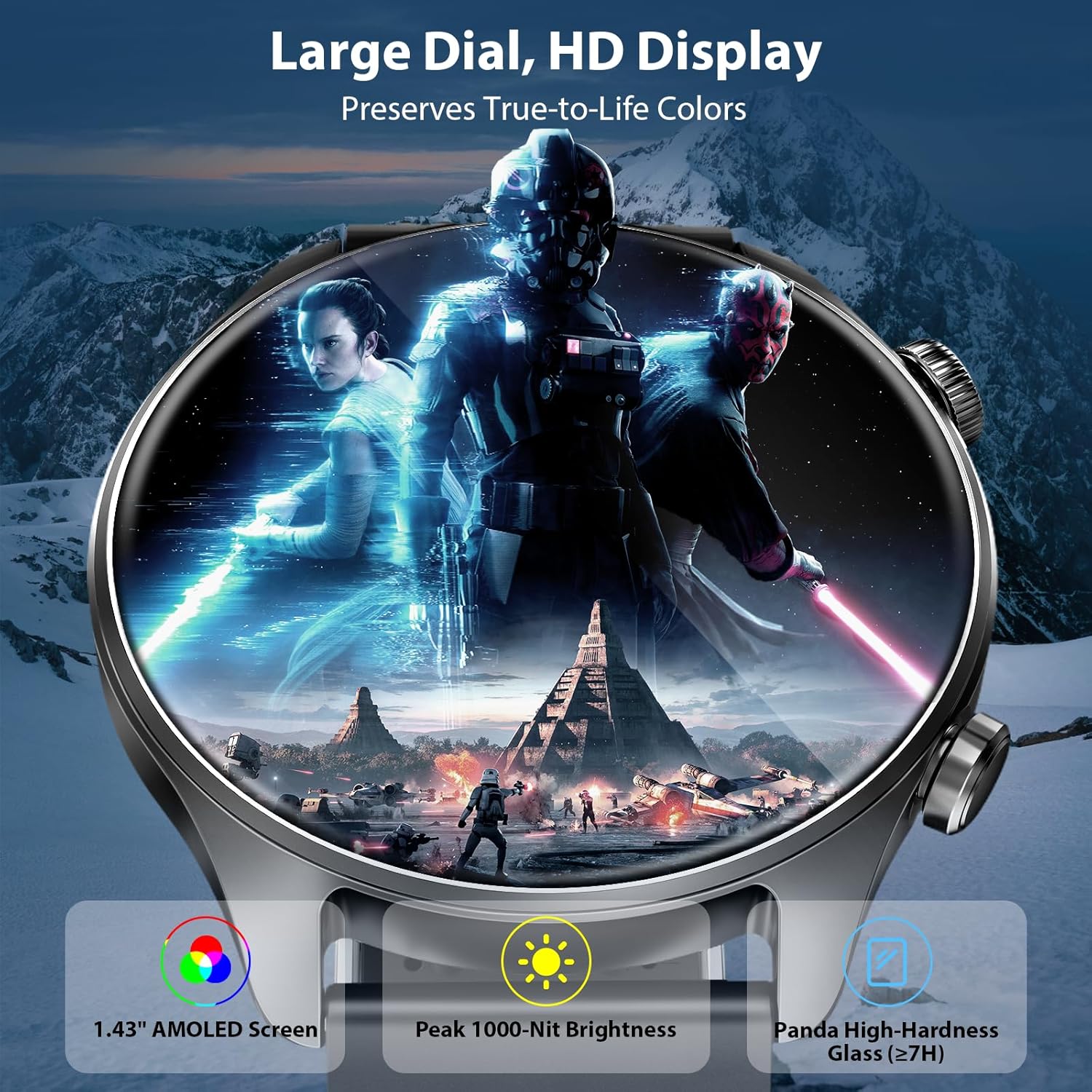 GPS Smart Watch for Men, 1.43" AMOLED Outdoor Sports Watch with Built-in GPS, Heart Rate/Sleep Monitor, 100+ Sport Modes, 3ATM Waterproof, 7-Day Battery Bluetooth Calling