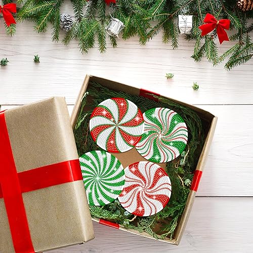 Miniatura 6 de Juego de 10 posavasos de pintura de diamantes de Navidad con soporte 5D para bricolaje, diseño de diamantes de caramelo, posavasos redondos con