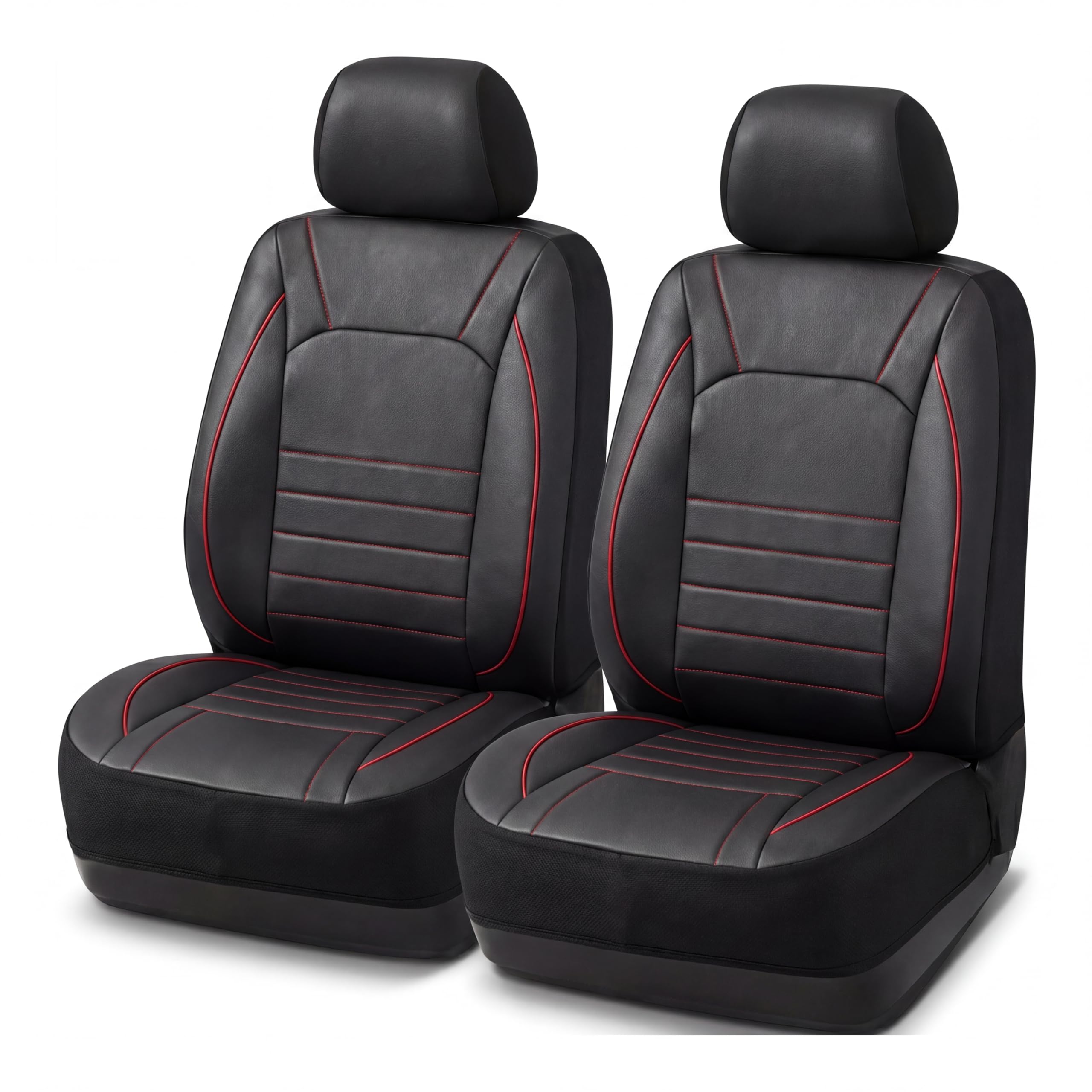 AUTOYOUTH Housses de siège avant universelles imperméables en cuir PU Rouge/noir Compatible avec airbag Paire pour SUV Van Berline