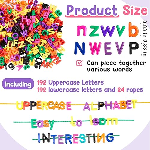 Miniatura 9 de Wesiti 408 piezas de letras minúsculas con cordones del alfabeto, juguetes de aprendizaje para niños pequeños ABC con cuentas del alfabeto, juguete