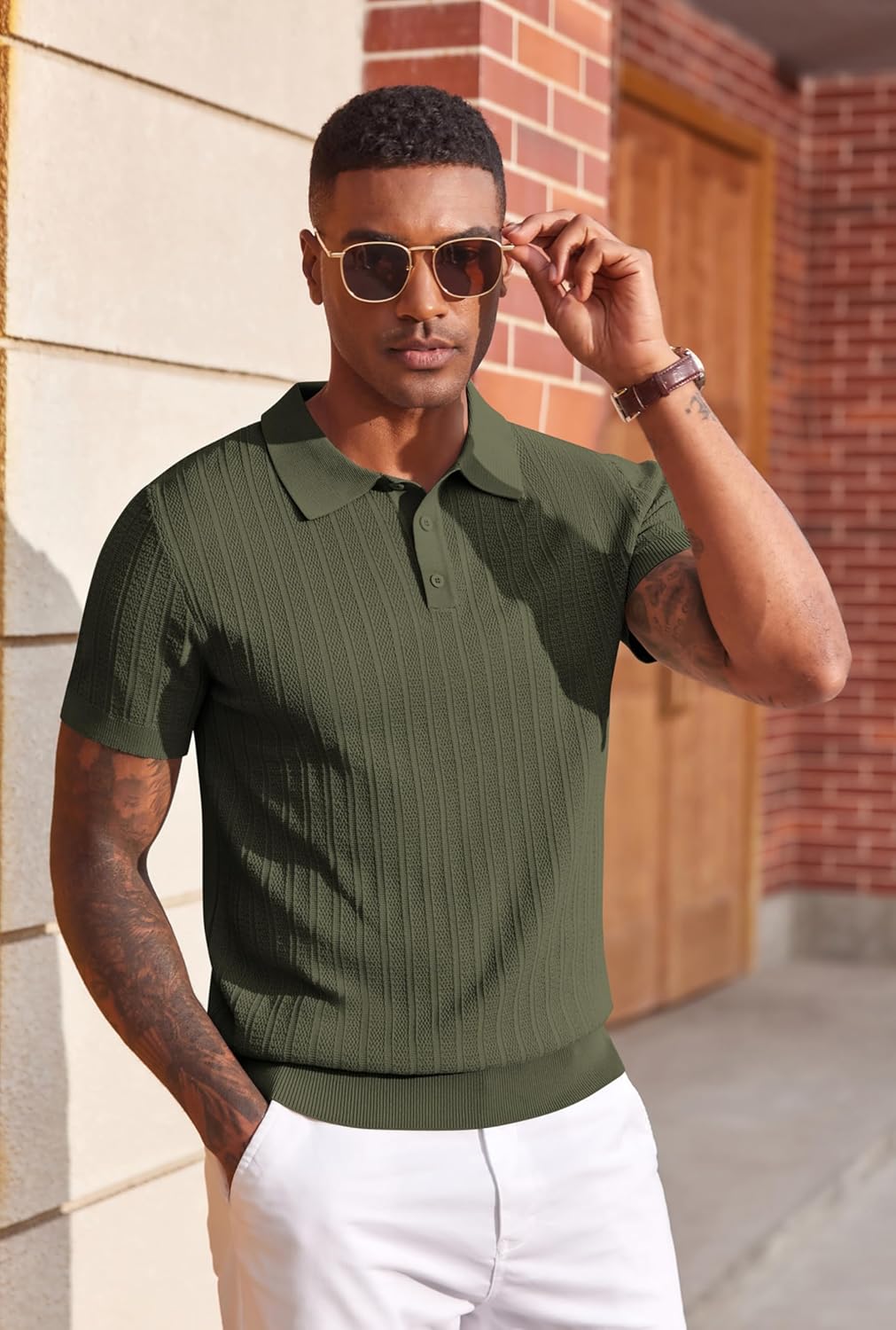 COOFANDY Mens Knit Polo Shirts Short Sleeve Slim Fit Textured Golf Polo Shirt Casual Summer Vacation T-Shirts - Image 4