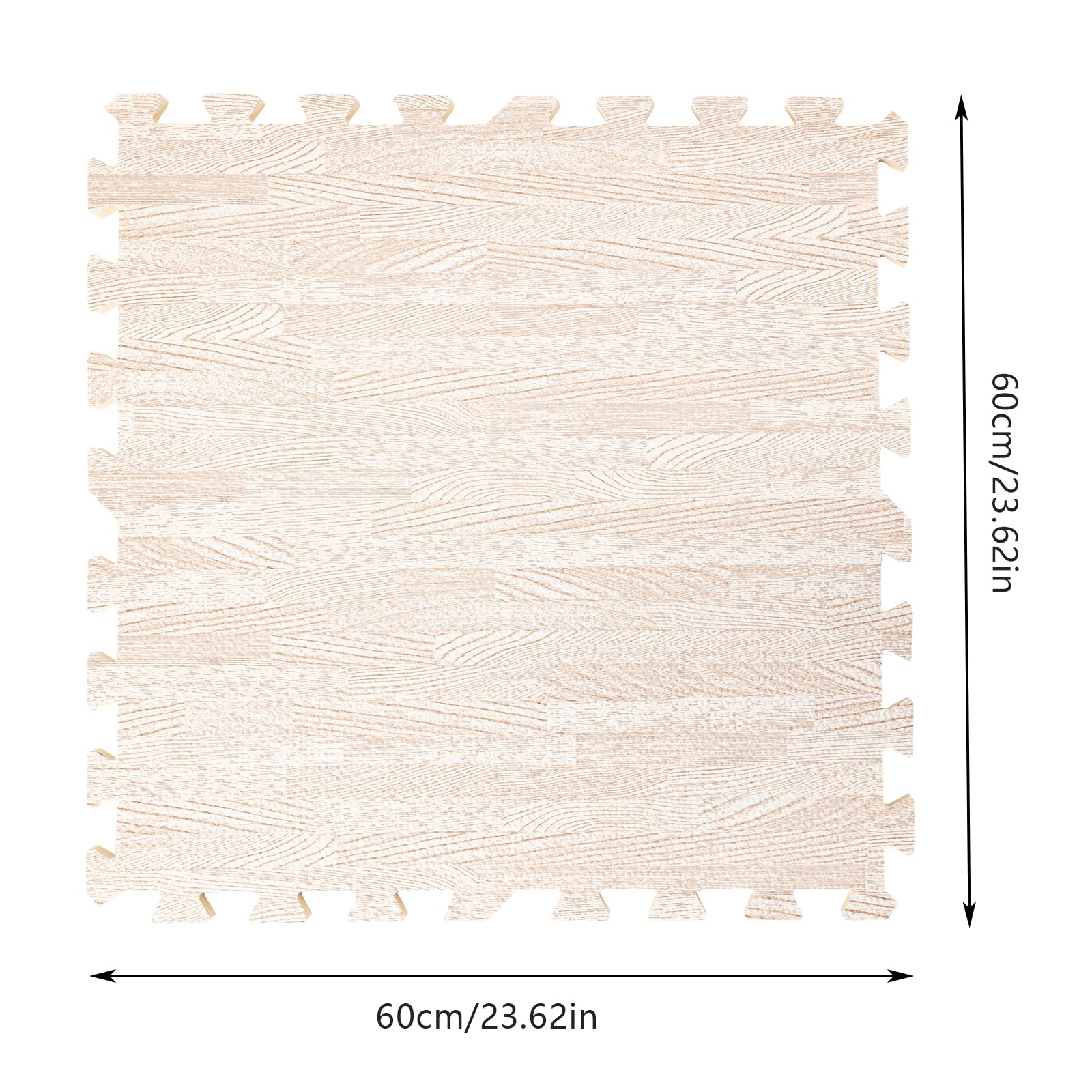 Płytki podłogowe z pianki, 25 sztuk, 60 x 60 cm, 10 mm grubości, pianka EVA, hybrydowa mata z rysunkiem słojów drewna, 9 m² płytki na klik, do salonu, biura, studia fitness, białe drewno