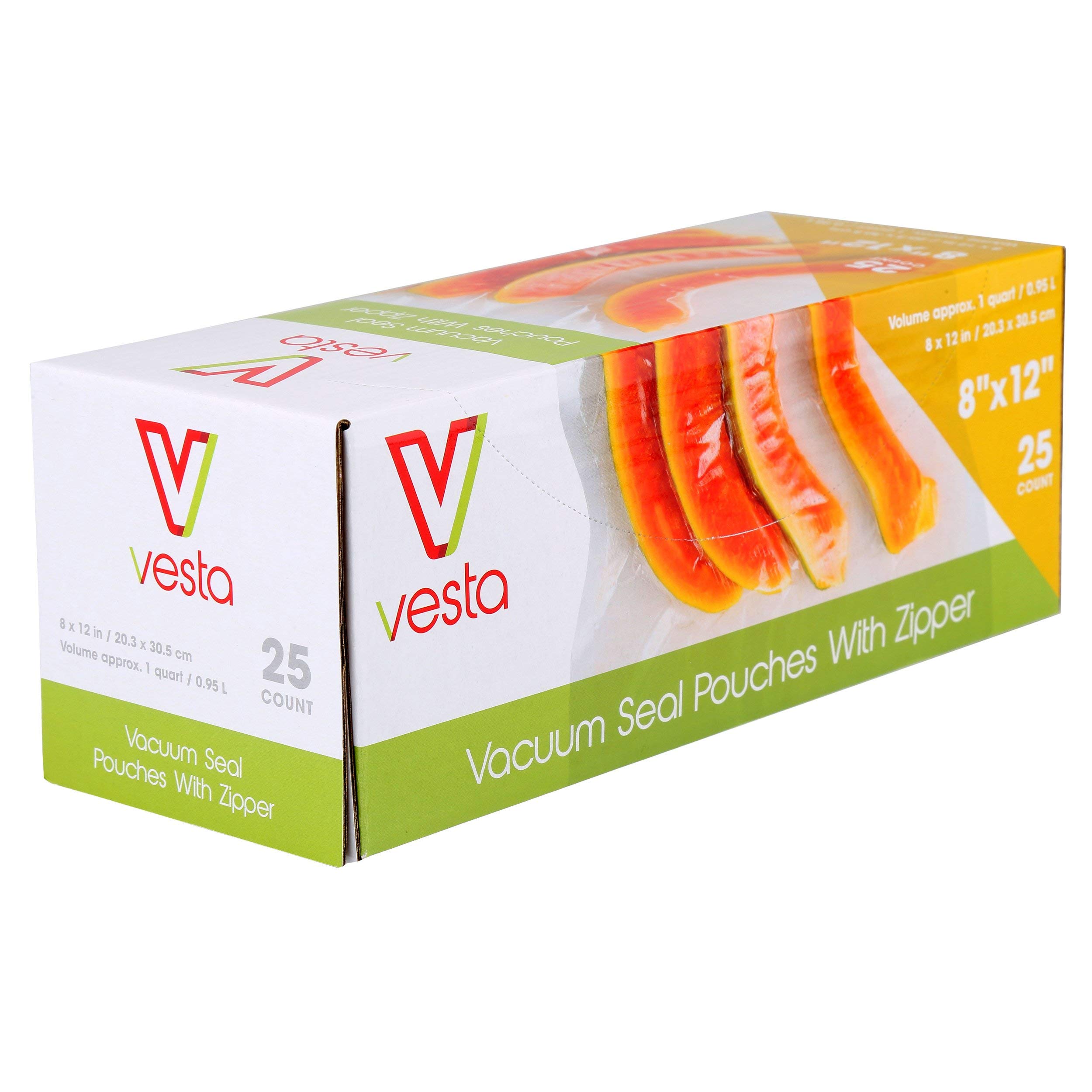 Zipper Vacuum Seal Pouches by Vesta Precision | Clear and Embossed Vacuum Sealer Bags | With Zipper | No Valve | 8 x 12 inches | 25 Vacuum Bags per Box