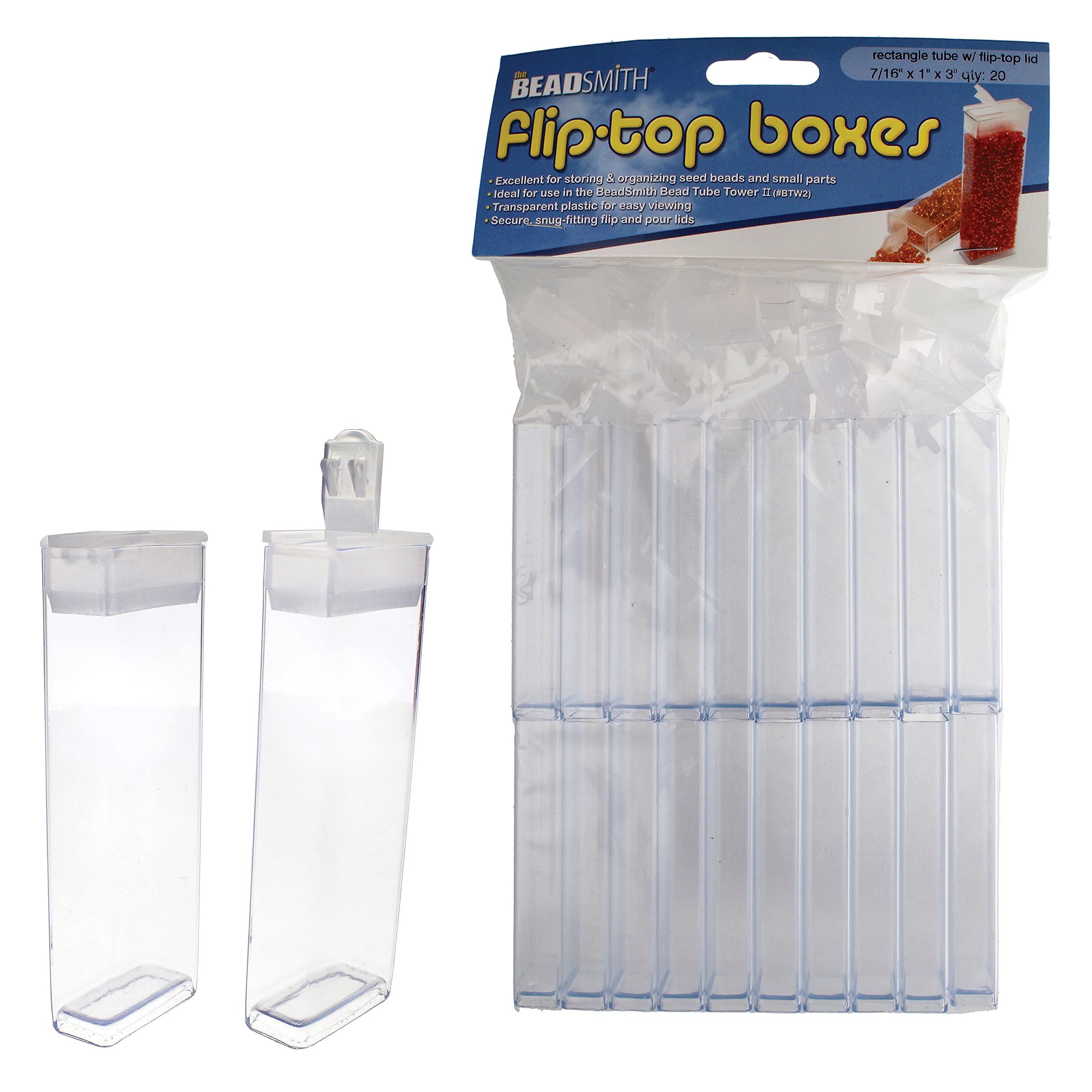 The Beadsmith Clear Plastic Boxes - Rectangle with a Flip Top Cap - 7/16” x 1” x 3” - Use for Beads, Bath Salts, Wedding & Party Favors, Home or