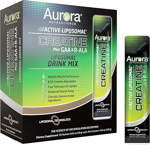 Miniatura 1 de Aurora Nutrascience, creatina liposomal activa + GAA y R-ALA (ácido alfa lipoico), apoya el rendimiento del ejercicio y el crecimiento muscular