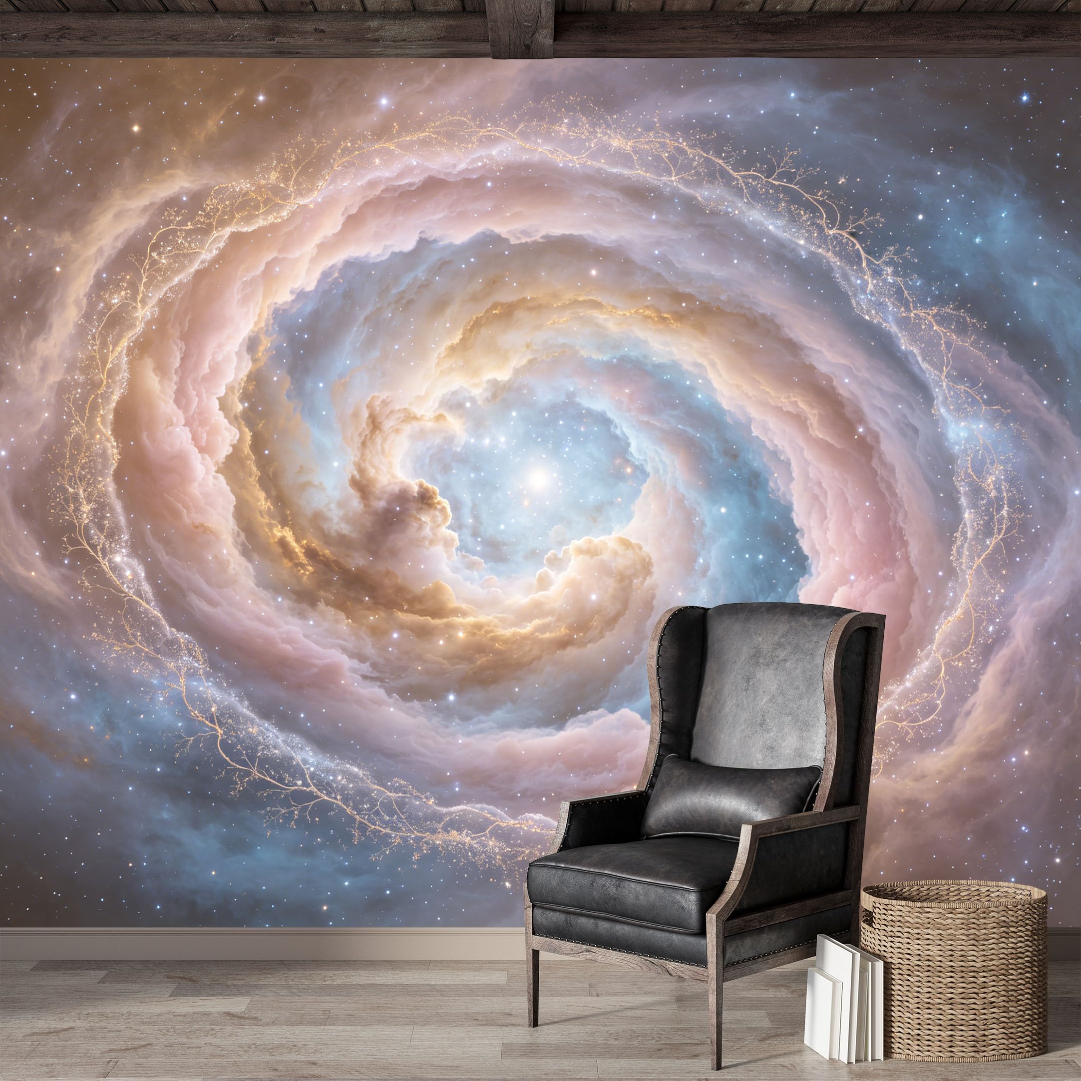 Custom Size Wall Mural,Cosmic Nebula Swirl Galaxy Spiral Celestial Sky Premium Water Activated SelfAdhesive Wallpaper,Removable Wall Covering,Easy DIY Install Wall Art for Indoor Home Decor