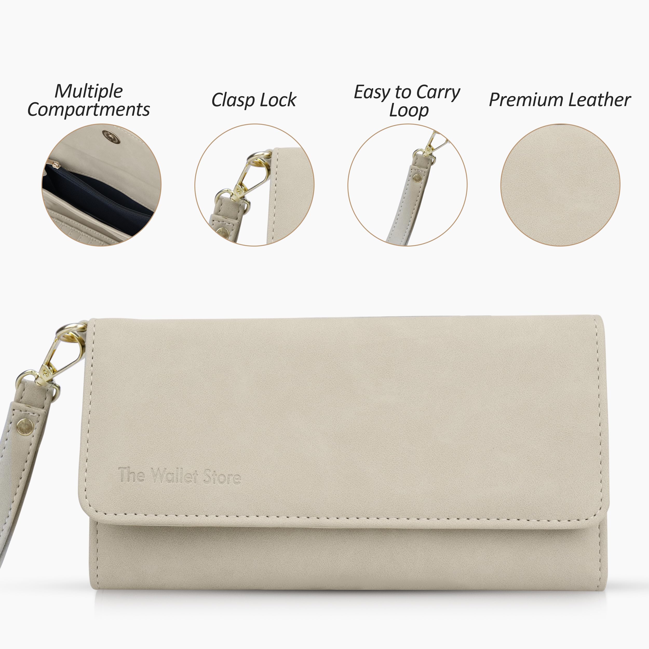 The Wallet Store Suede Leather Clutch For Women - Beige