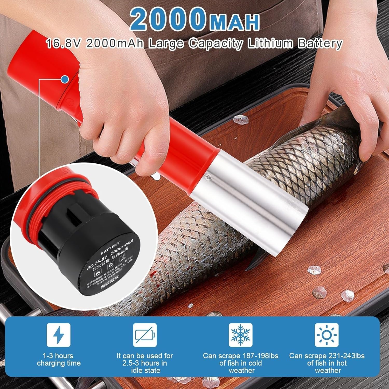 125w Squamatore Elettrico per Pesce, Impermeabile, Portatile, con Lama A Sei Sezioni, velocità di Rotazione 7500 Giri/min, Potente Strumento di Pulizia E Rimozione delle Squame Senza Fili.