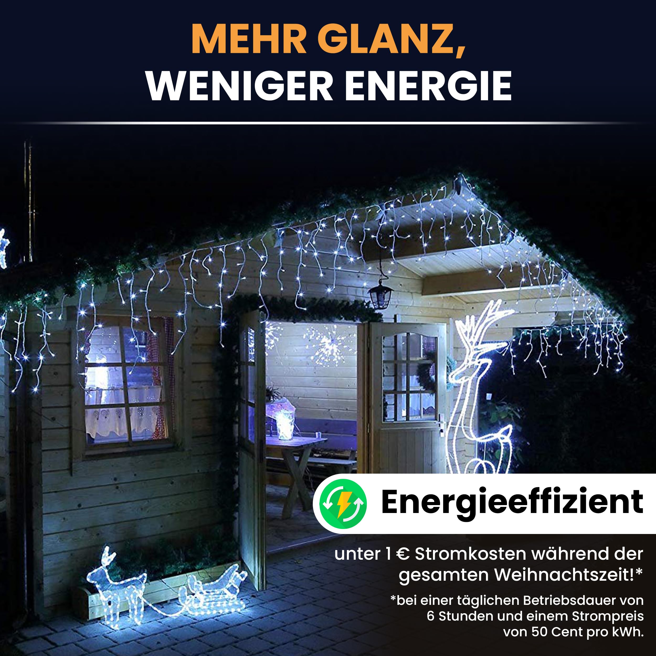 Gartenpirat Eisregen LED Lichterkette 24 m 960 LED kaltweiß Weihnachtsbeleuchtung Timer außen innen